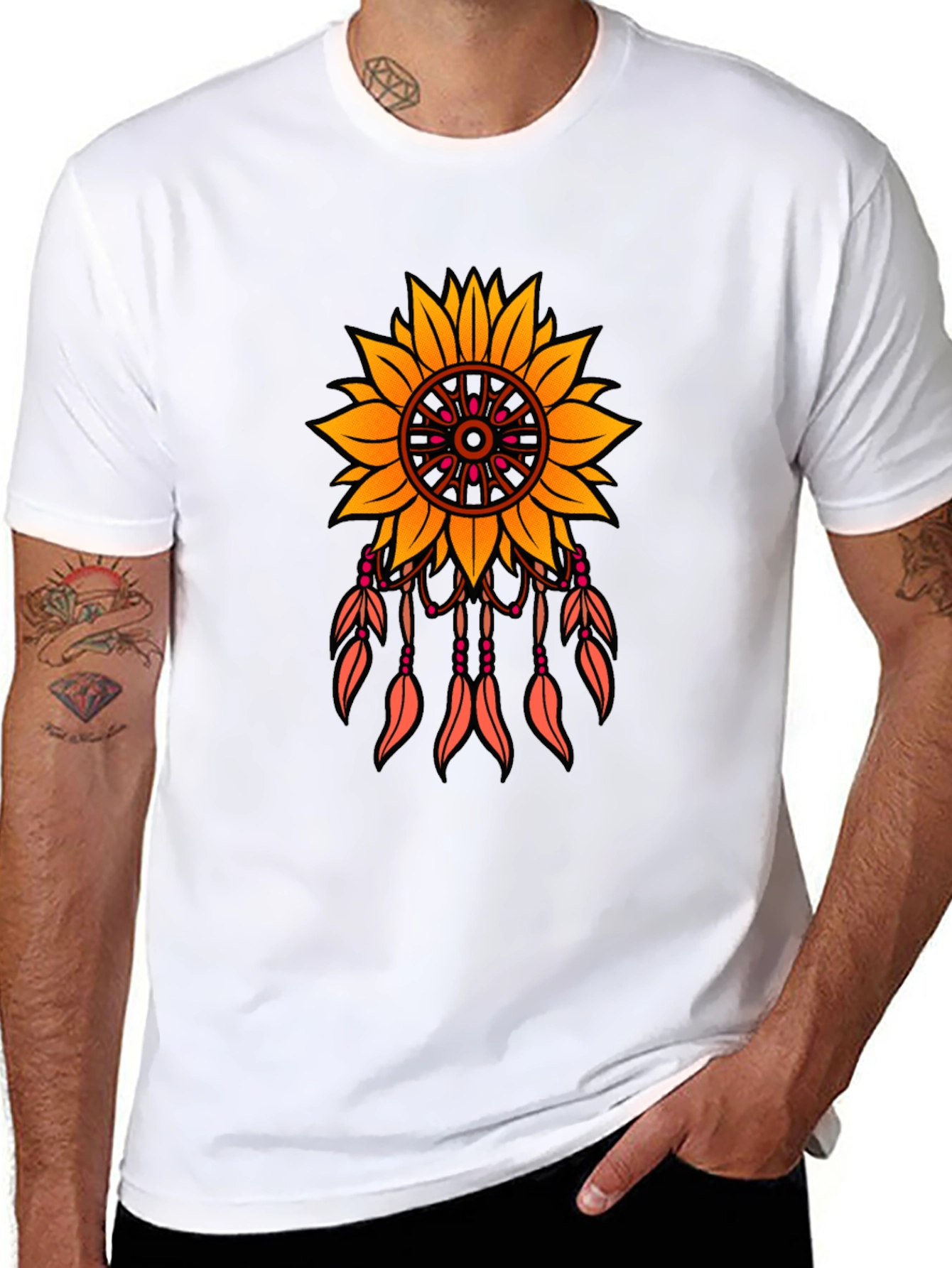 Sunflower Dreamcatcher Graphic T-Shirt - Black