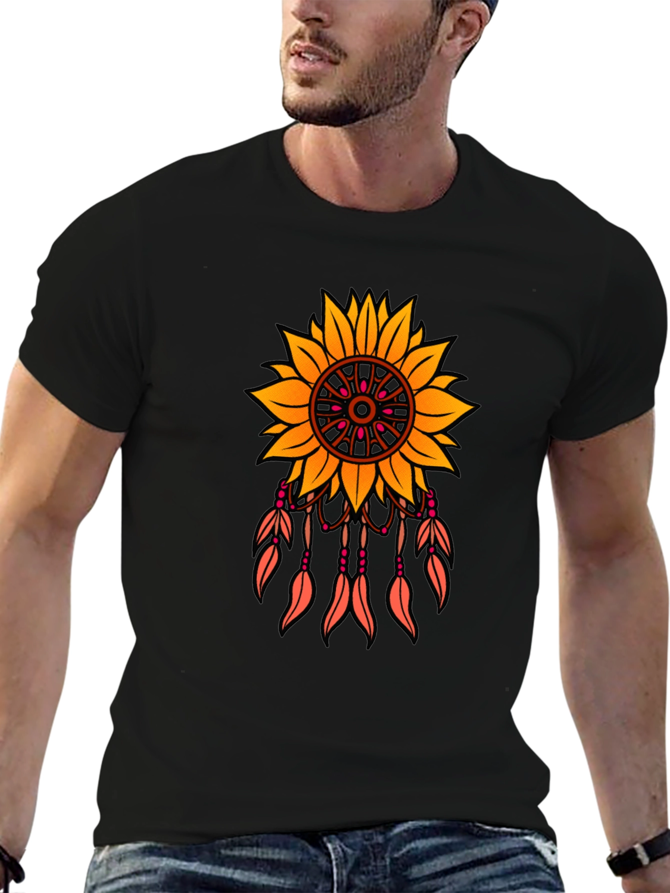 Sunflower Dreamcatcher Graphic T-Shirt - Black