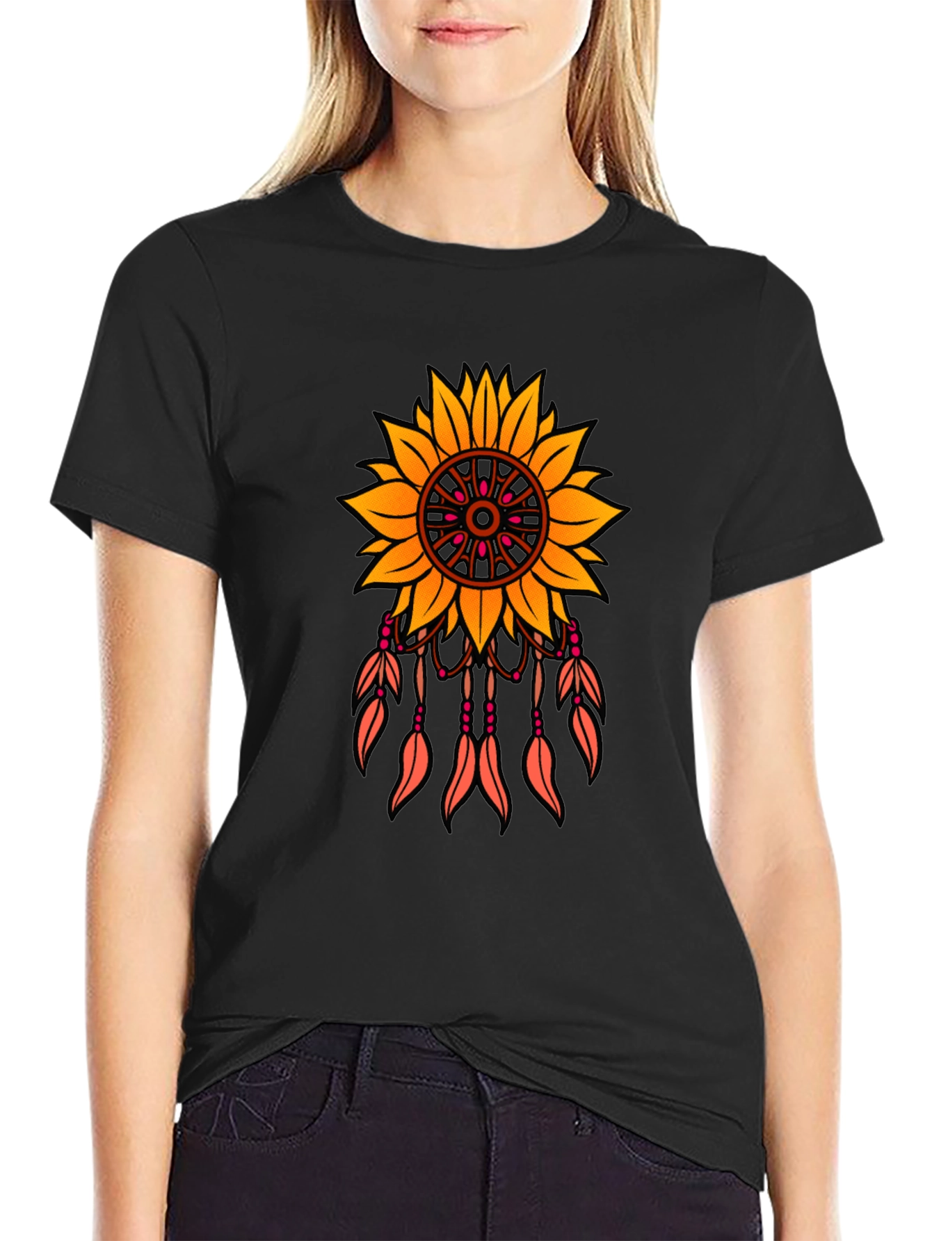 Sunflower Dreamcatcher Graphic T-Shirt - Black