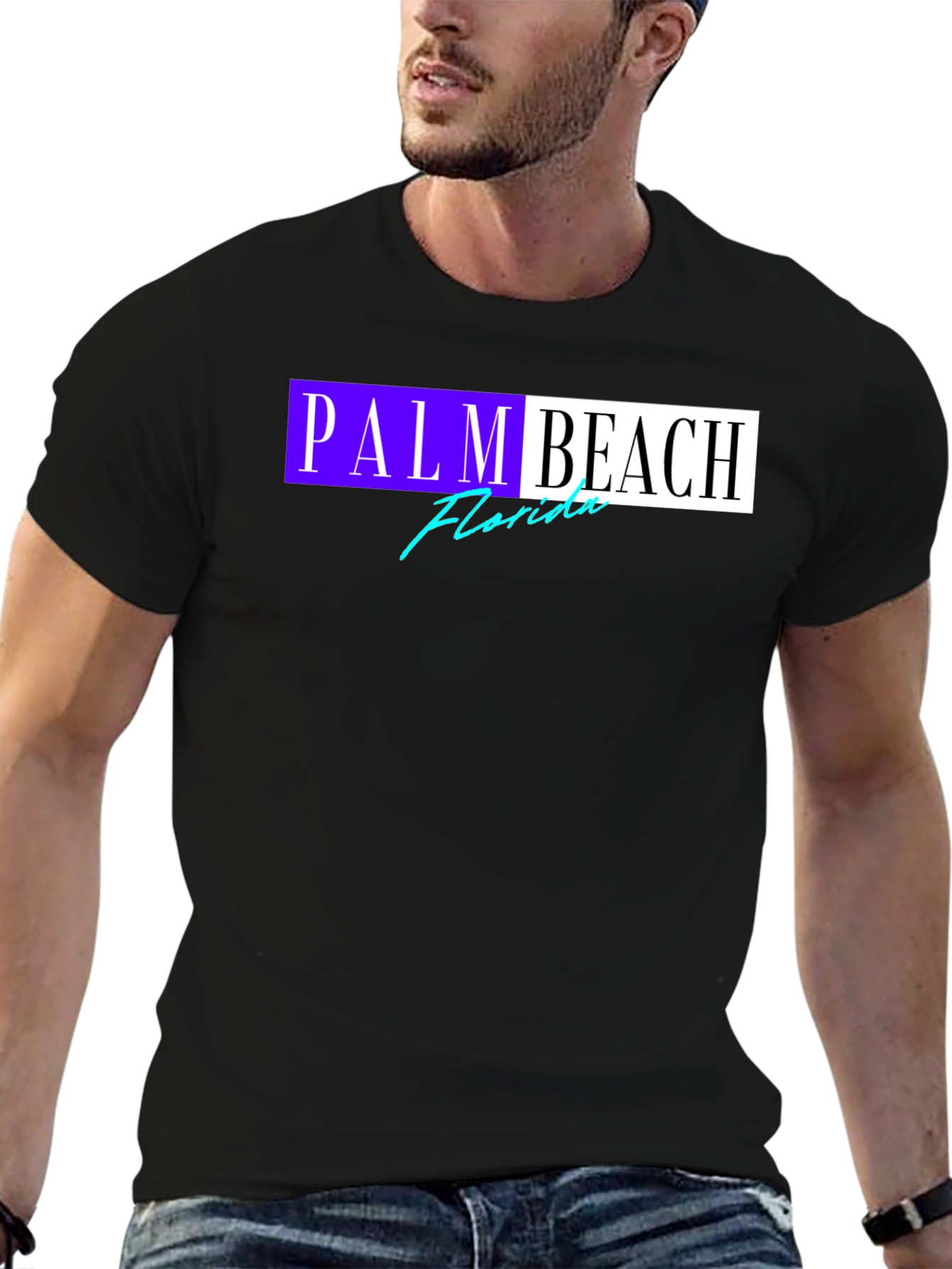 Palm Beach Florida Graphic T-Shirt Black Cotton Tee