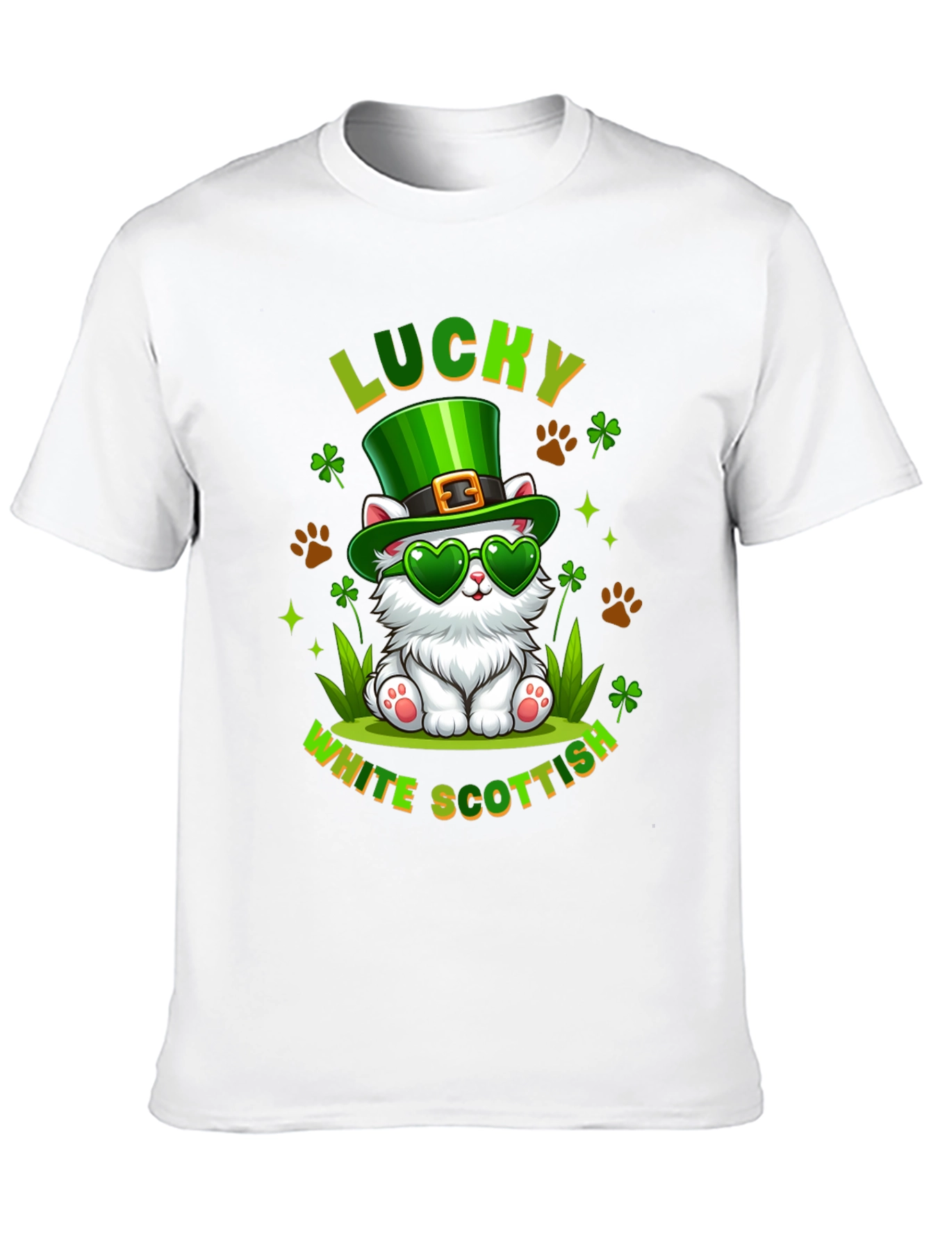 Lucky White Scottish Cat St. Patricks Day T-Shirt