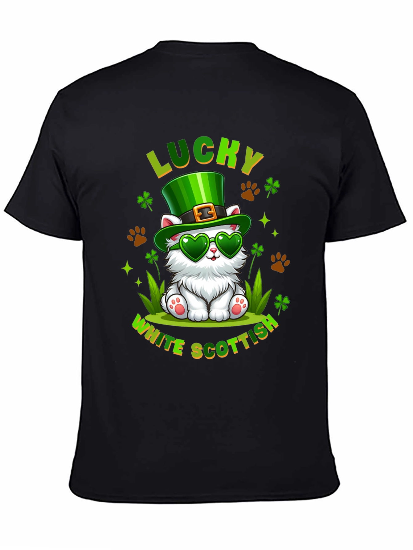 Lucky White Scottish Cat St. Patricks Day T-Shirt