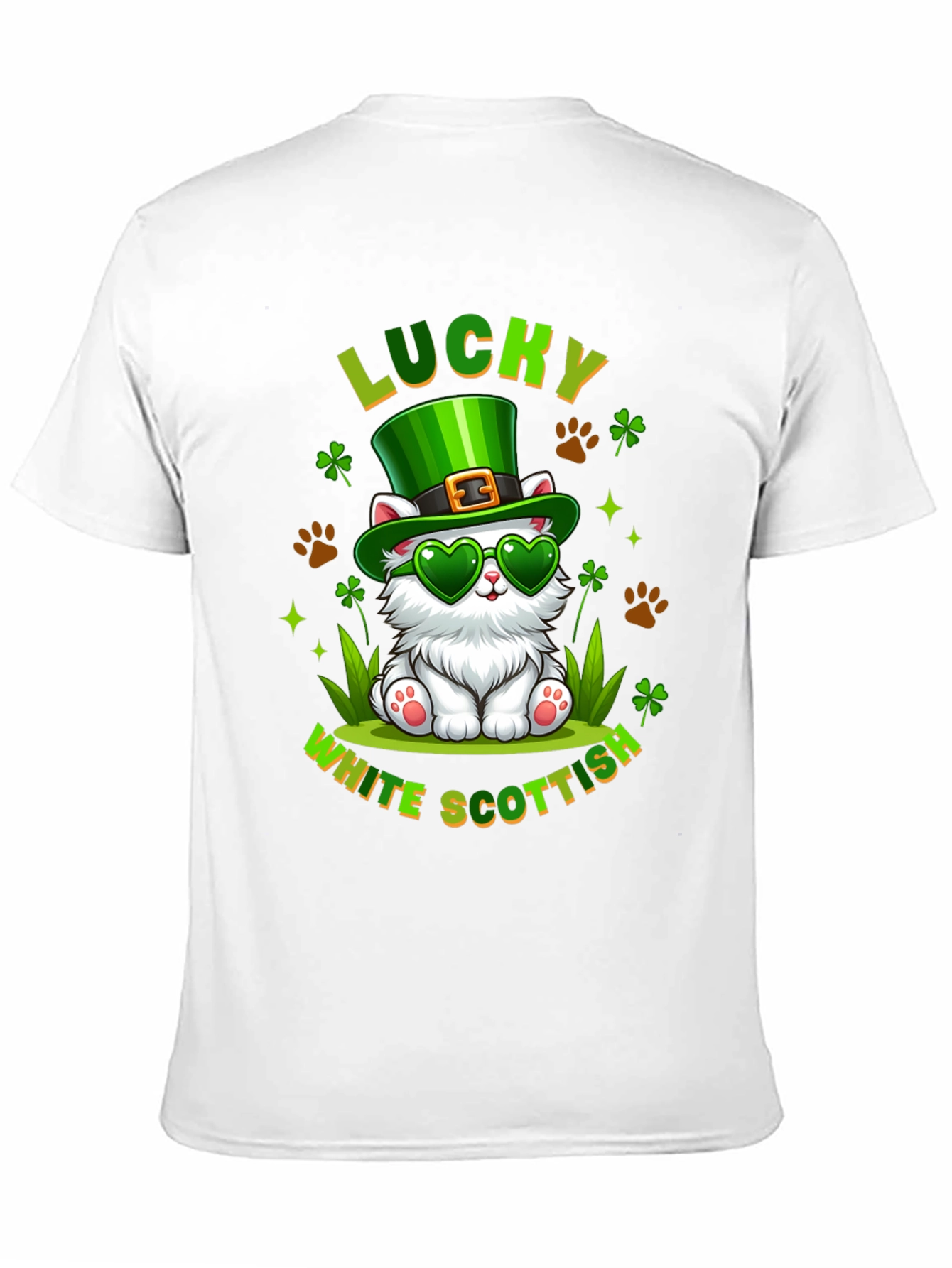 Lucky White Scottish Cat St. Patricks Day T-Shirt