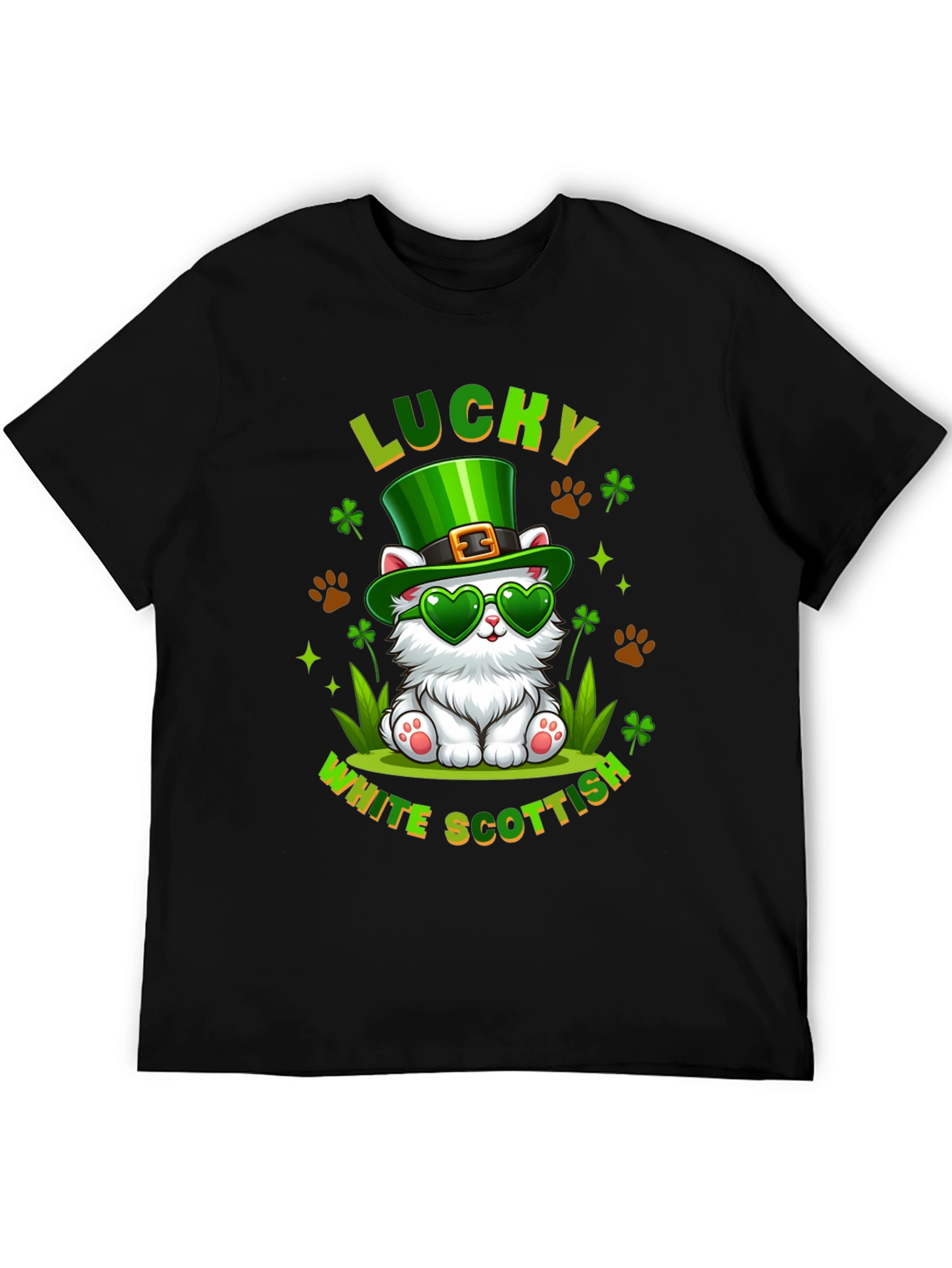 Lucky White Scottish Cat St. Patricks Day T-Shirt