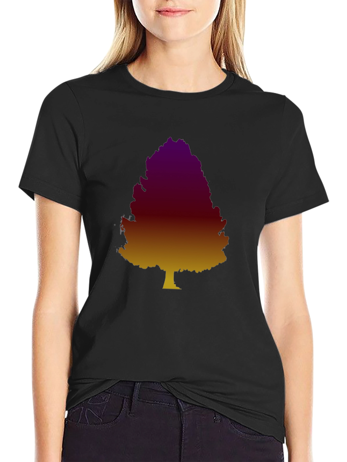 Gradient Tree Graphic Tee - Casual Black T-Shirt