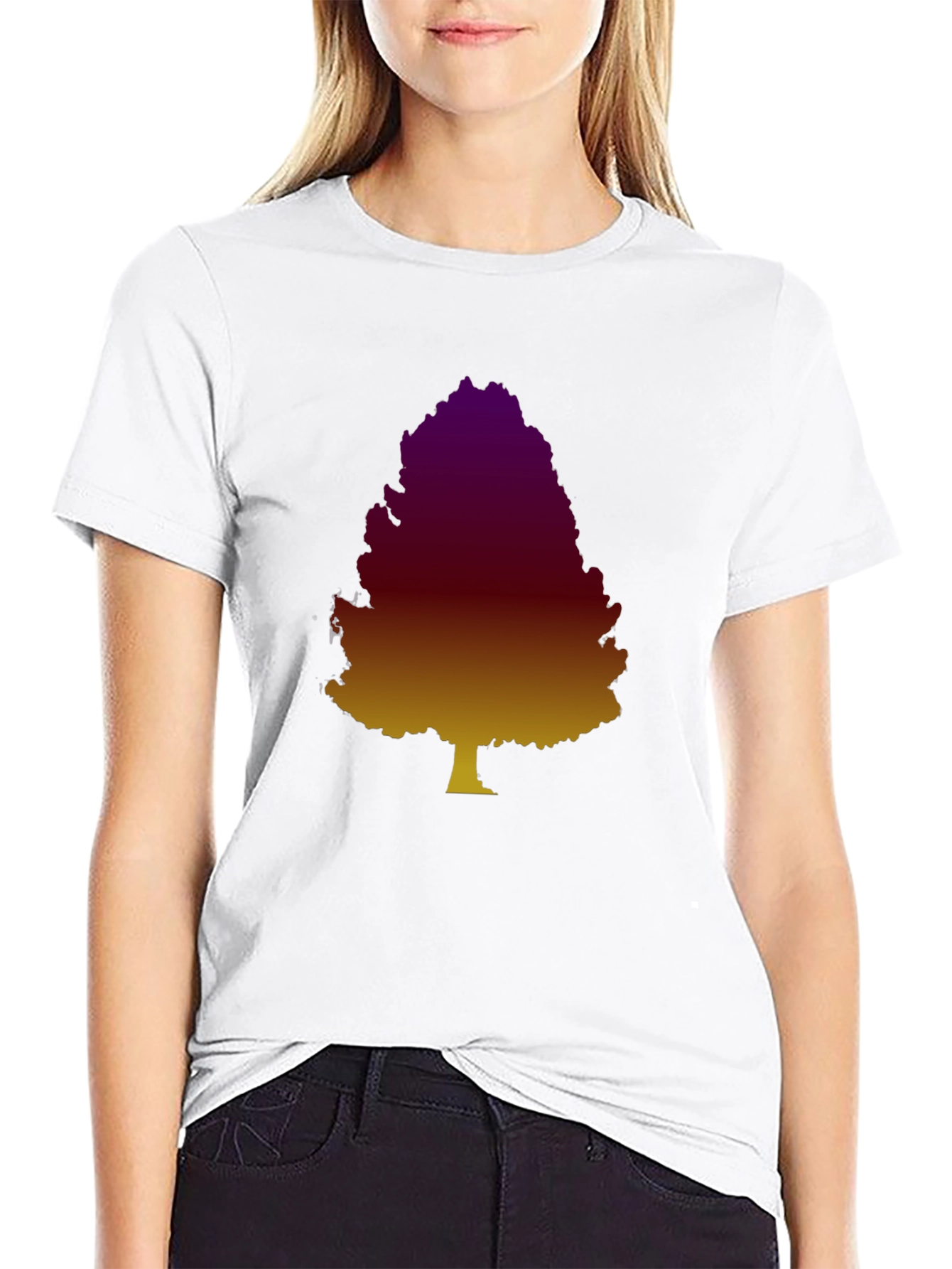 Gradient Tree Graphic Tee - Casual Black T-Shirt