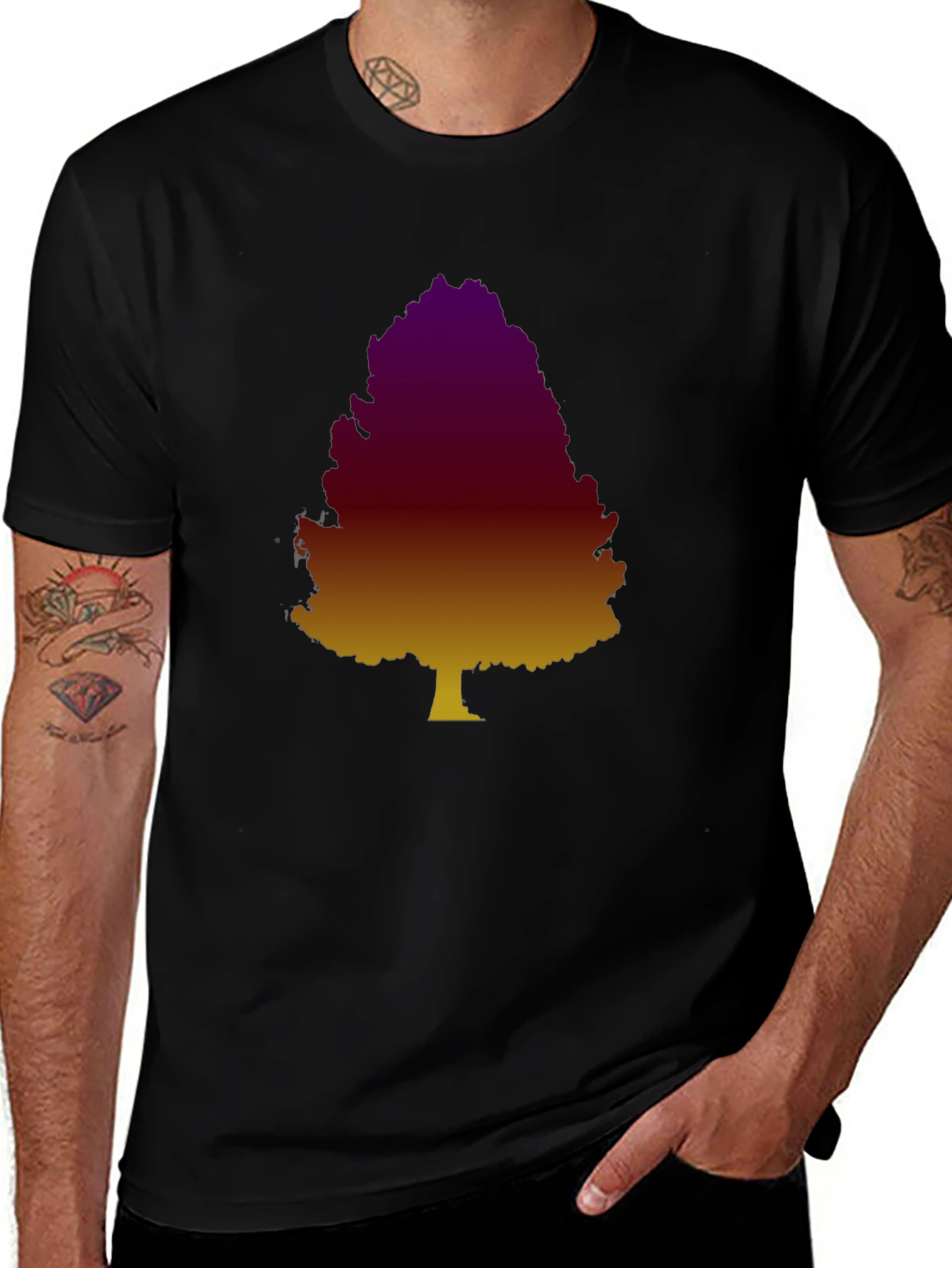 Gradient Tree Graphic Tee - Casual Black T-Shirt