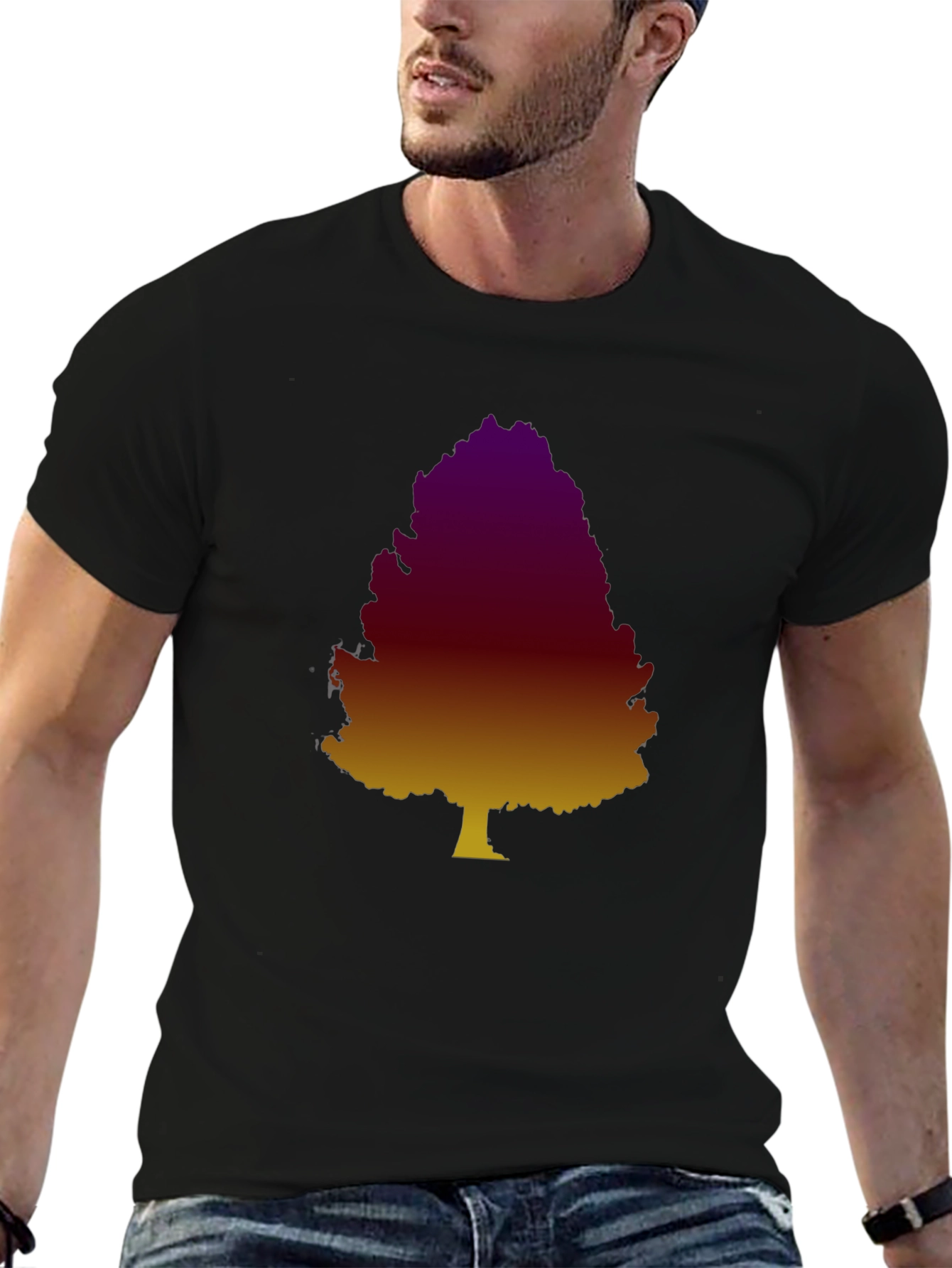 Gradient Tree Graphic Tee - Casual Black T-Shirt