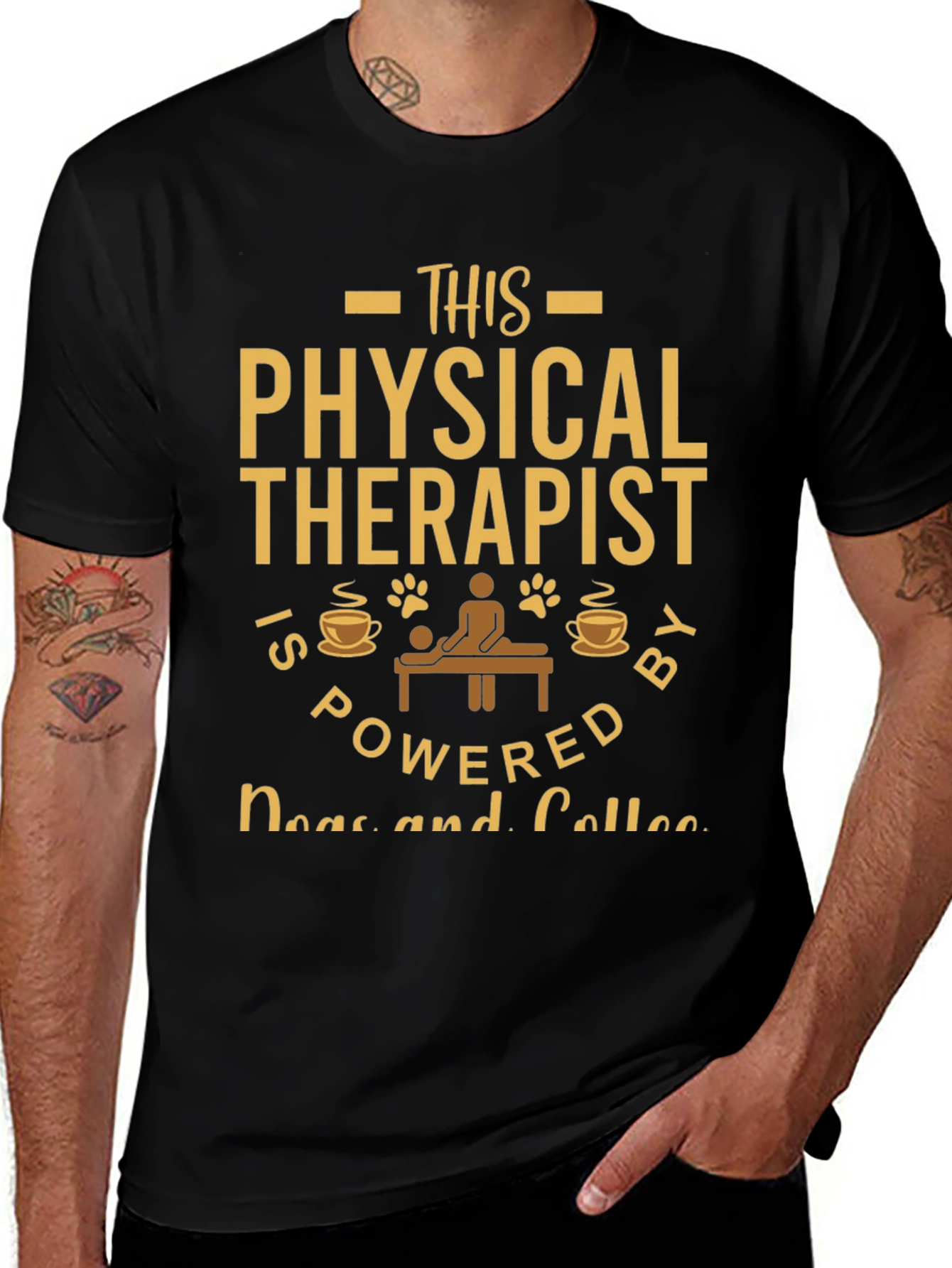 Physical Therapist Powered by Dogs and Coffee T-Shirt