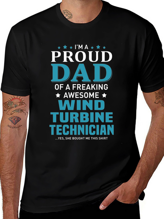 Proud Dad Wind Turbine Technician Graphic T-Shirt