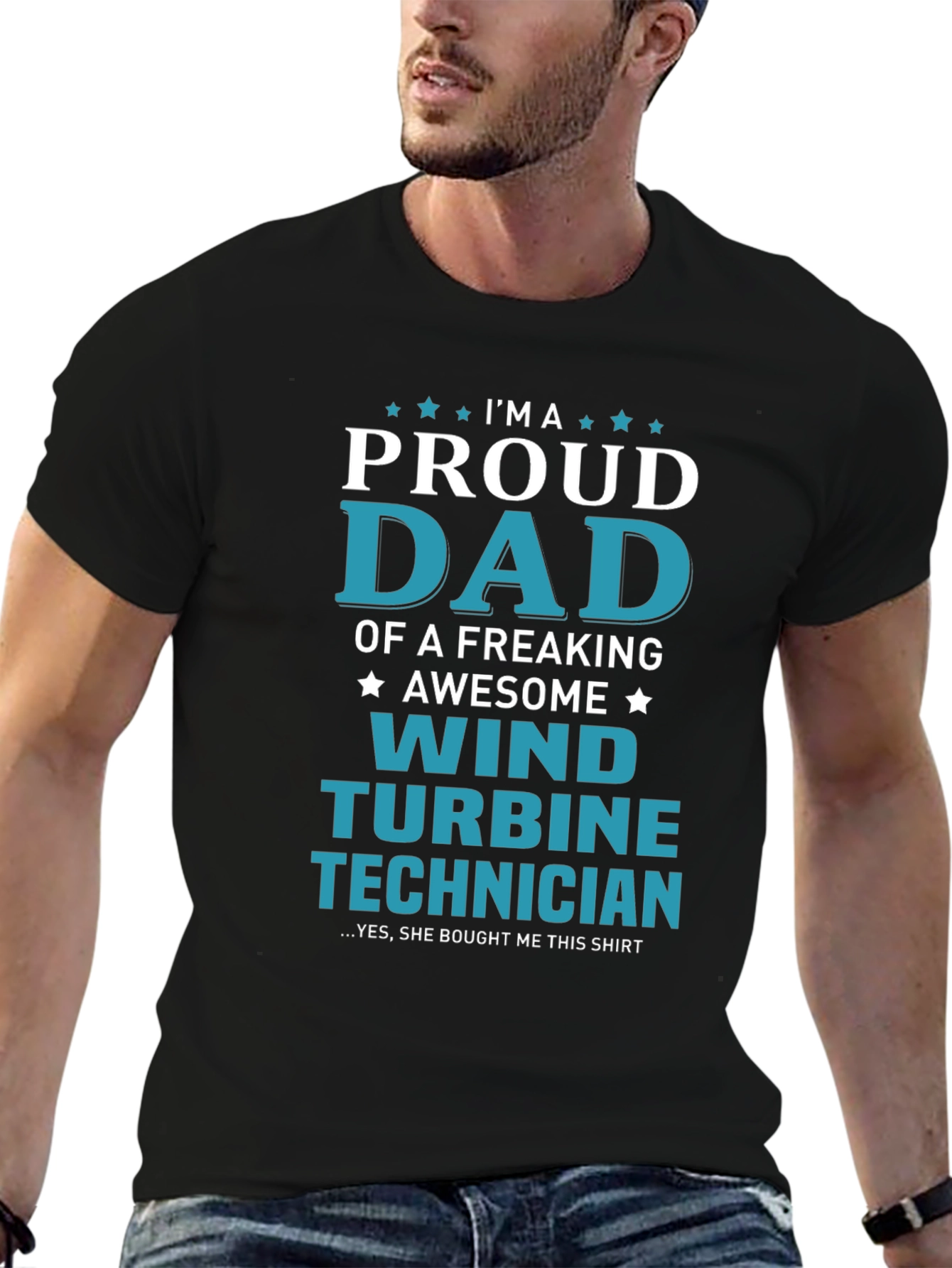 Proud Dad Wind Turbine Technician Graphic T-Shirt
