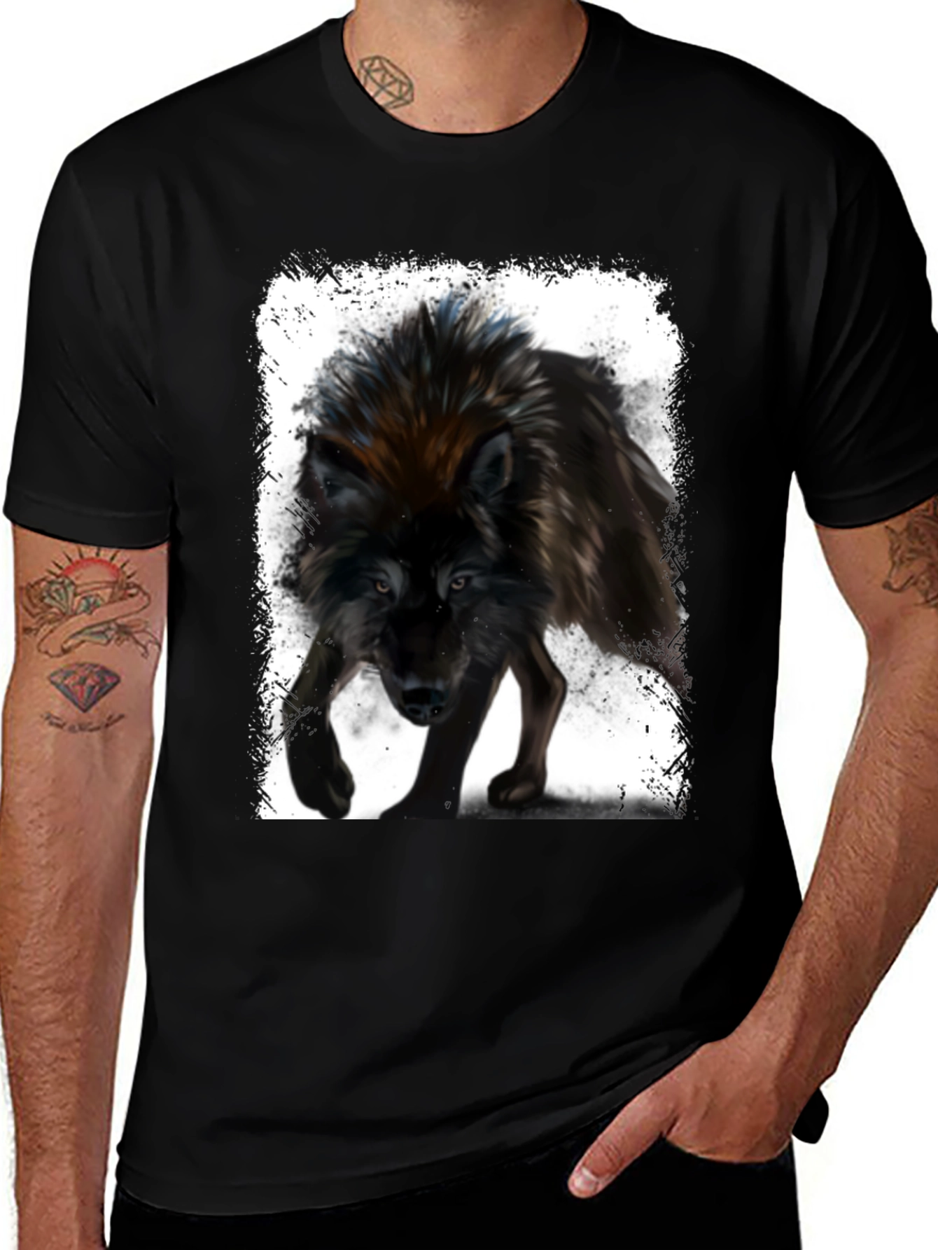 Wolf Graphic Print Black T-Shirt