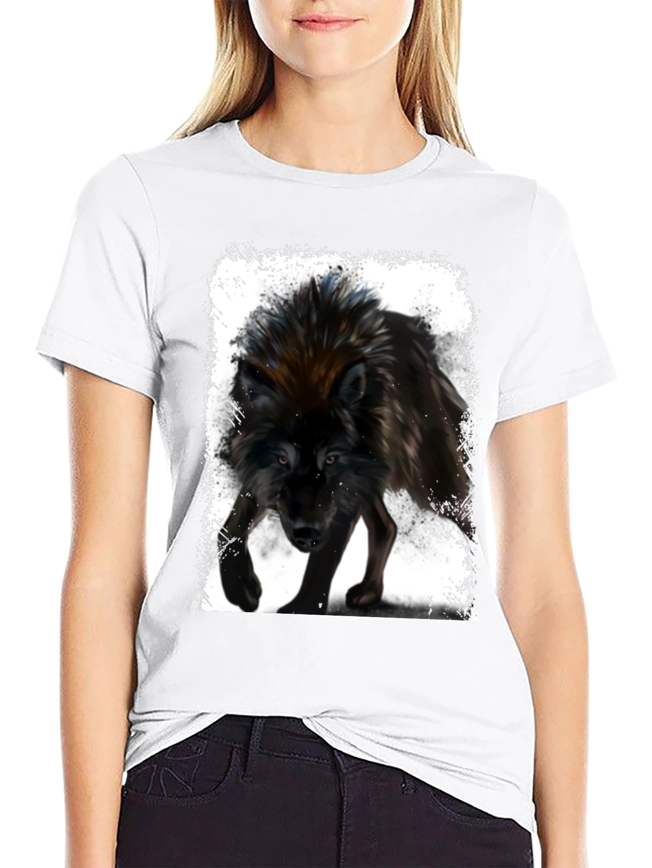 Wolf Graphic Print Black T-Shirt