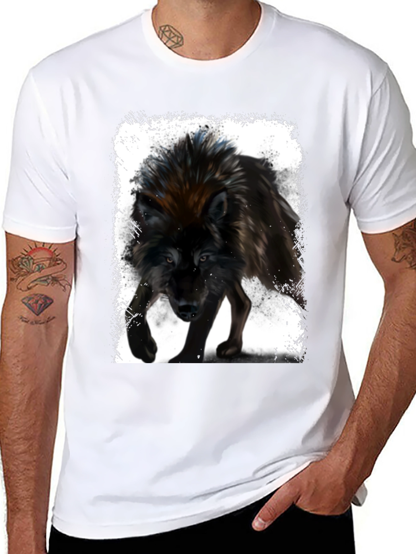 Wolf Graphic Print Black T-Shirt