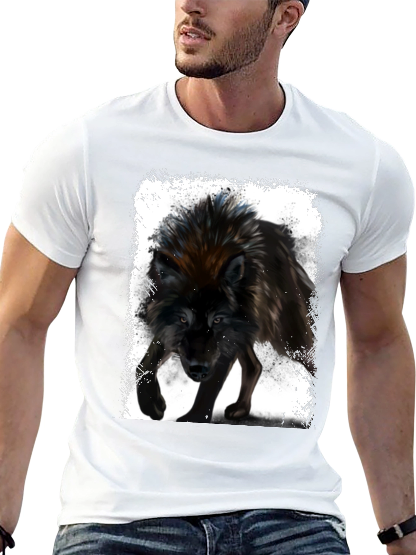 Wolf Graphic Print Black T-Shirt
