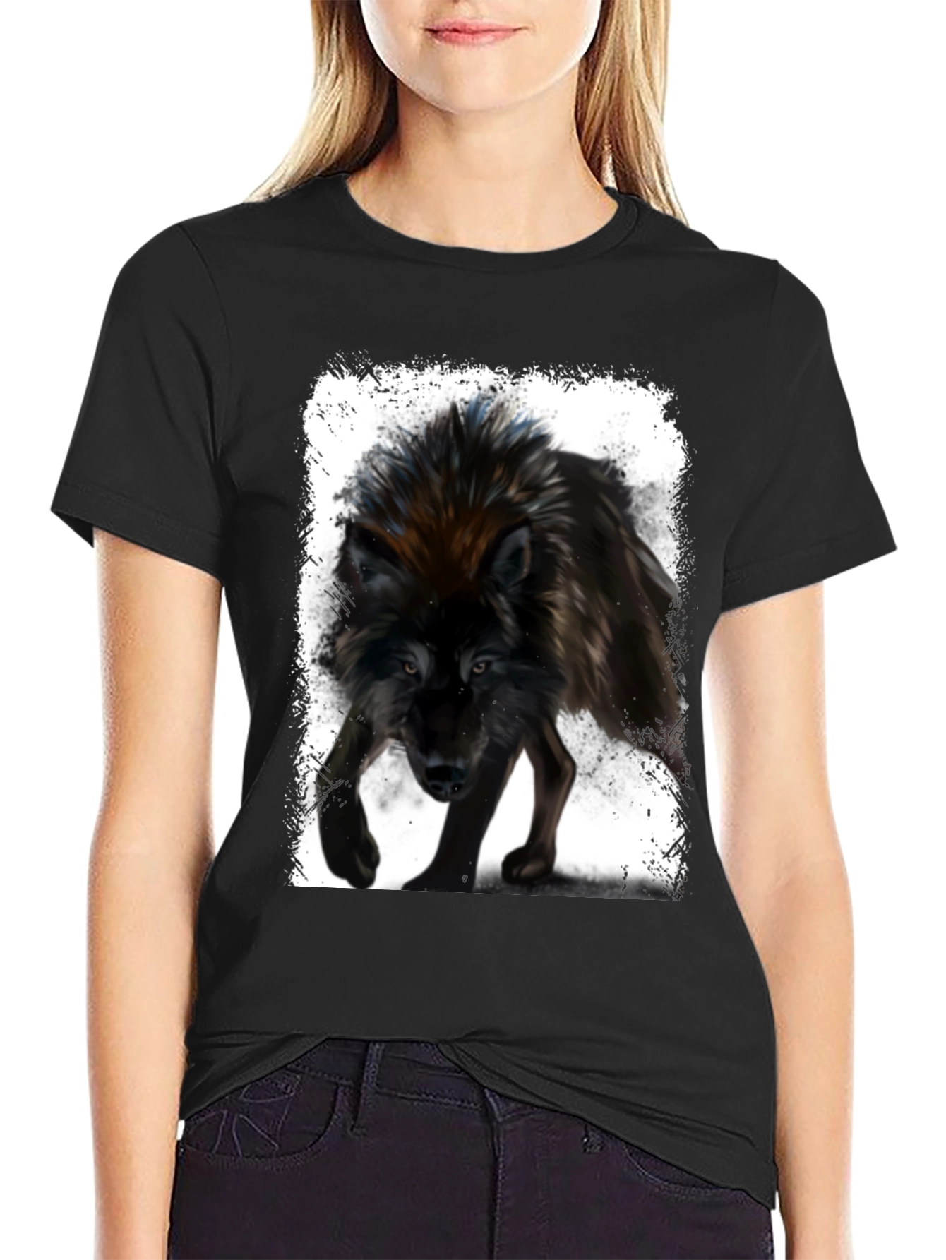 Wolf Graphic Print Black T-Shirt