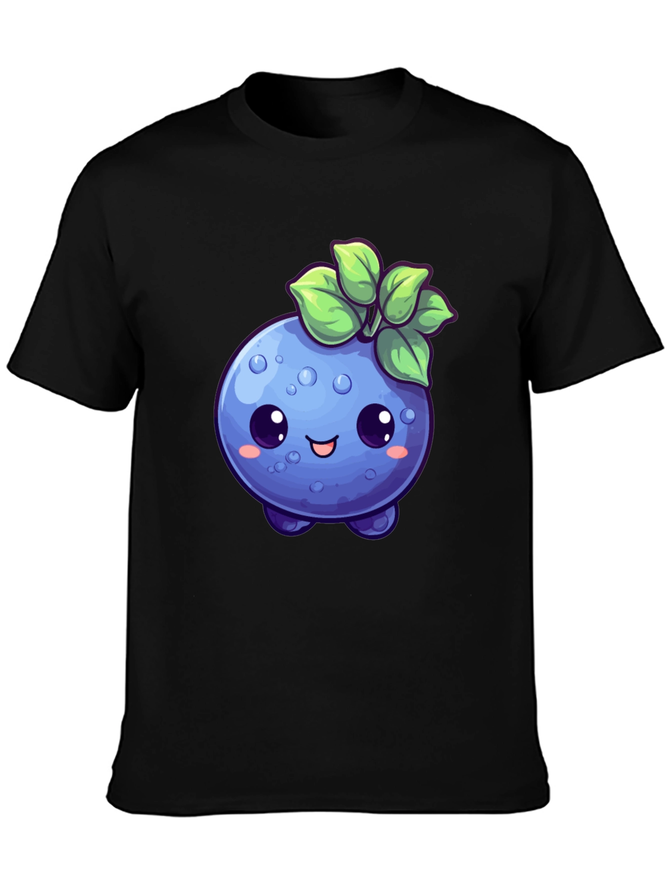 Cute Blueberry Cartoon Black T-Shirt
