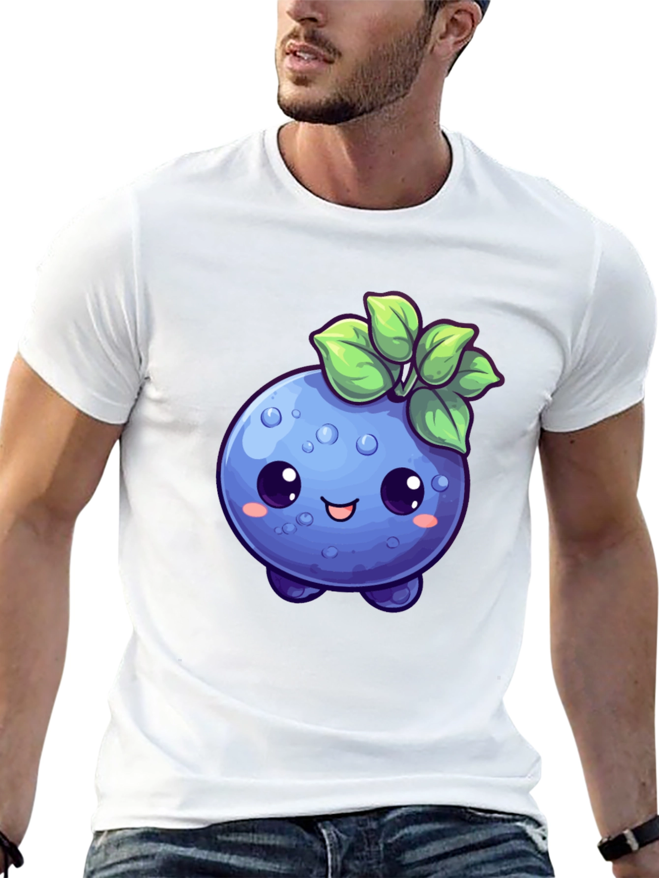 Cute Blueberry Cartoon Black T-Shirt