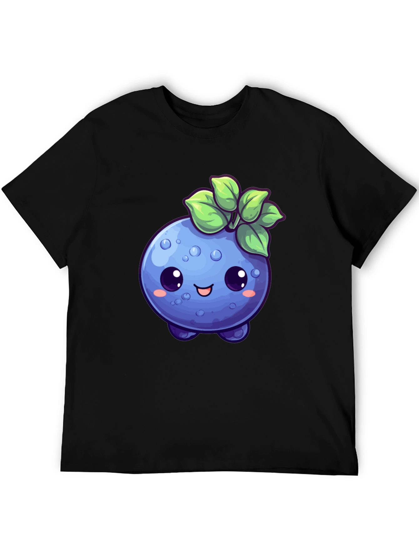 Cute Blueberry Cartoon Black T-Shirt