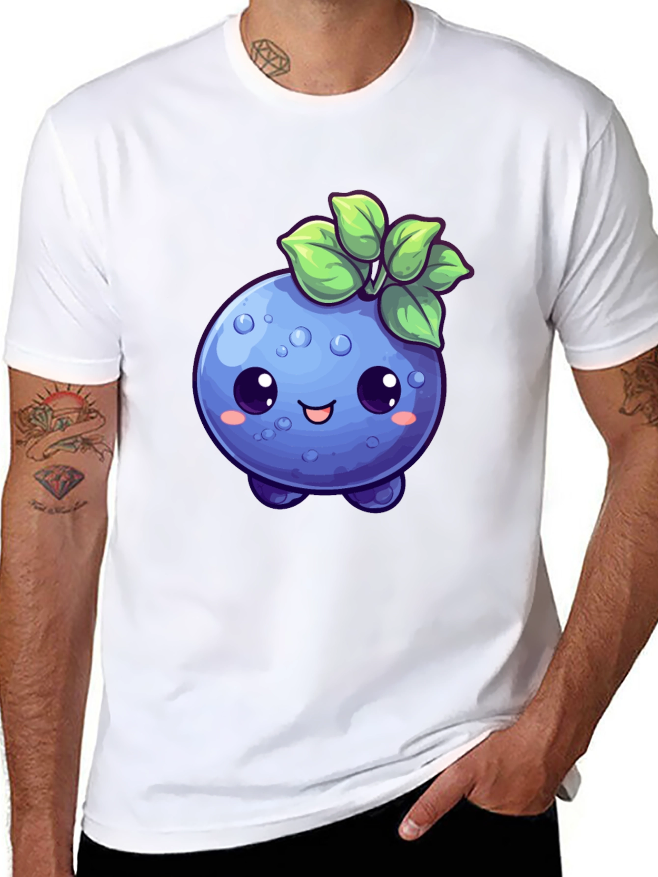 Cute Blueberry Cartoon Black T-Shirt