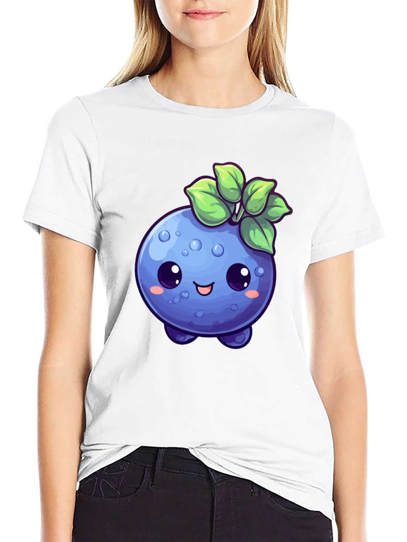 Cute Blueberry Cartoon Black T-Shirt