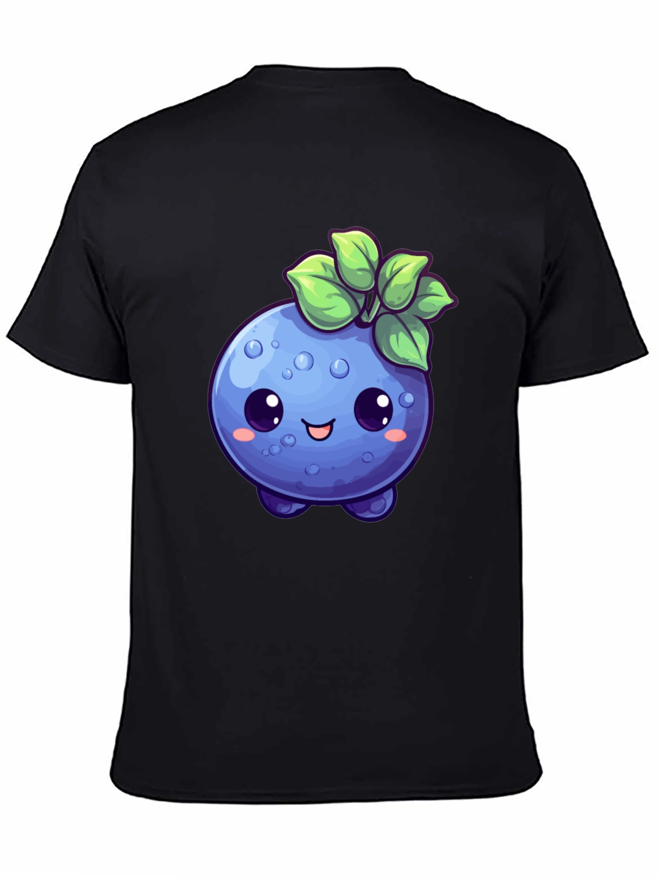 Cute Blueberry Cartoon Black T-Shirt