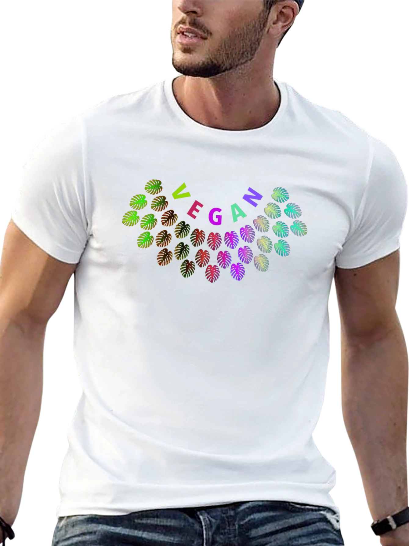 Vegan Monstera Leaf Black T-Shirt