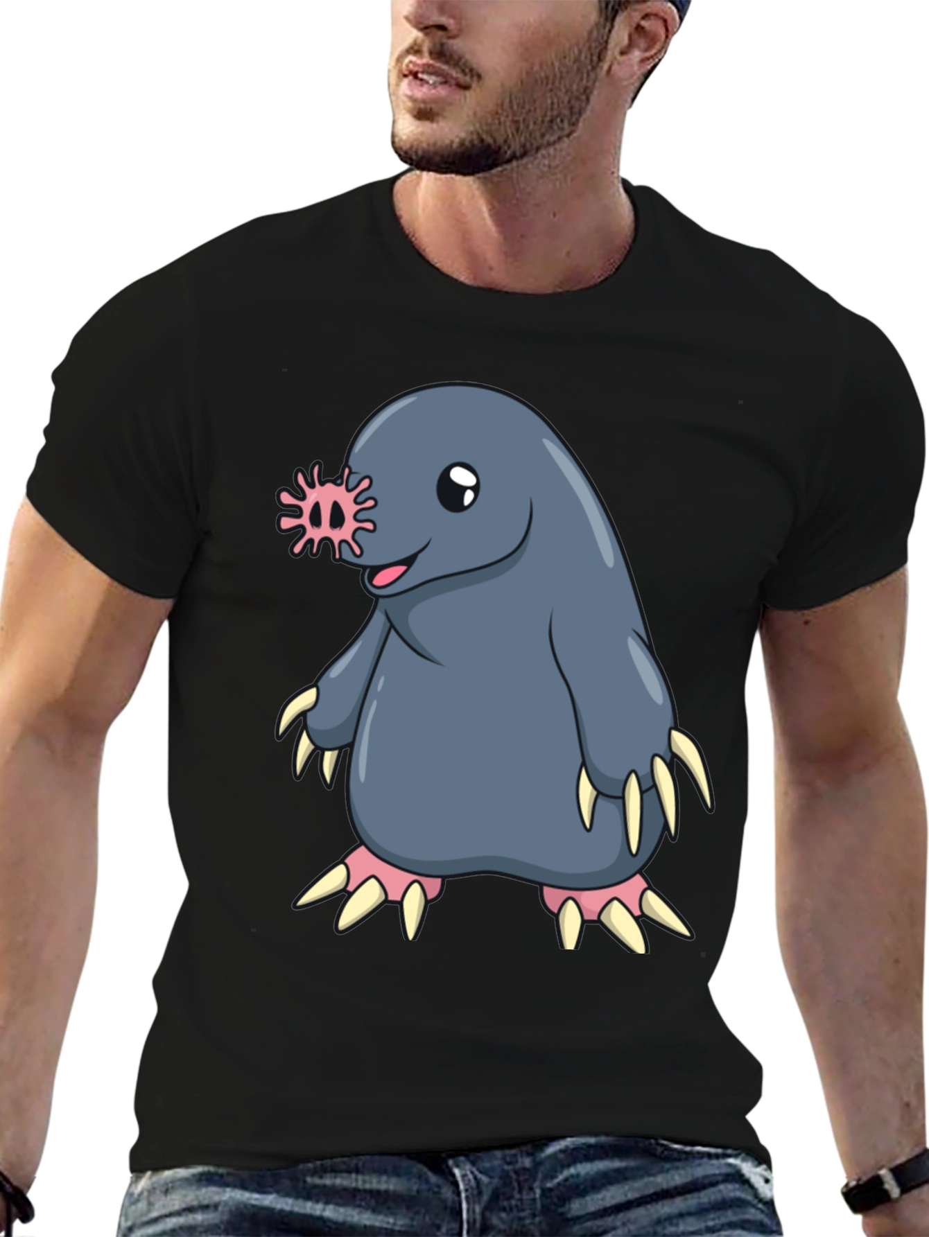 Funny Mole Cartoon Black T-Shirt