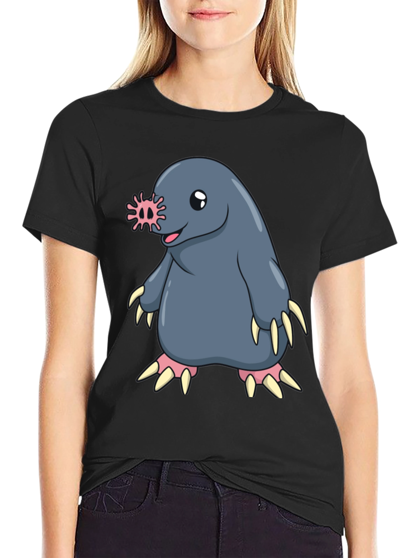 Funny Mole Cartoon Black T-Shirt