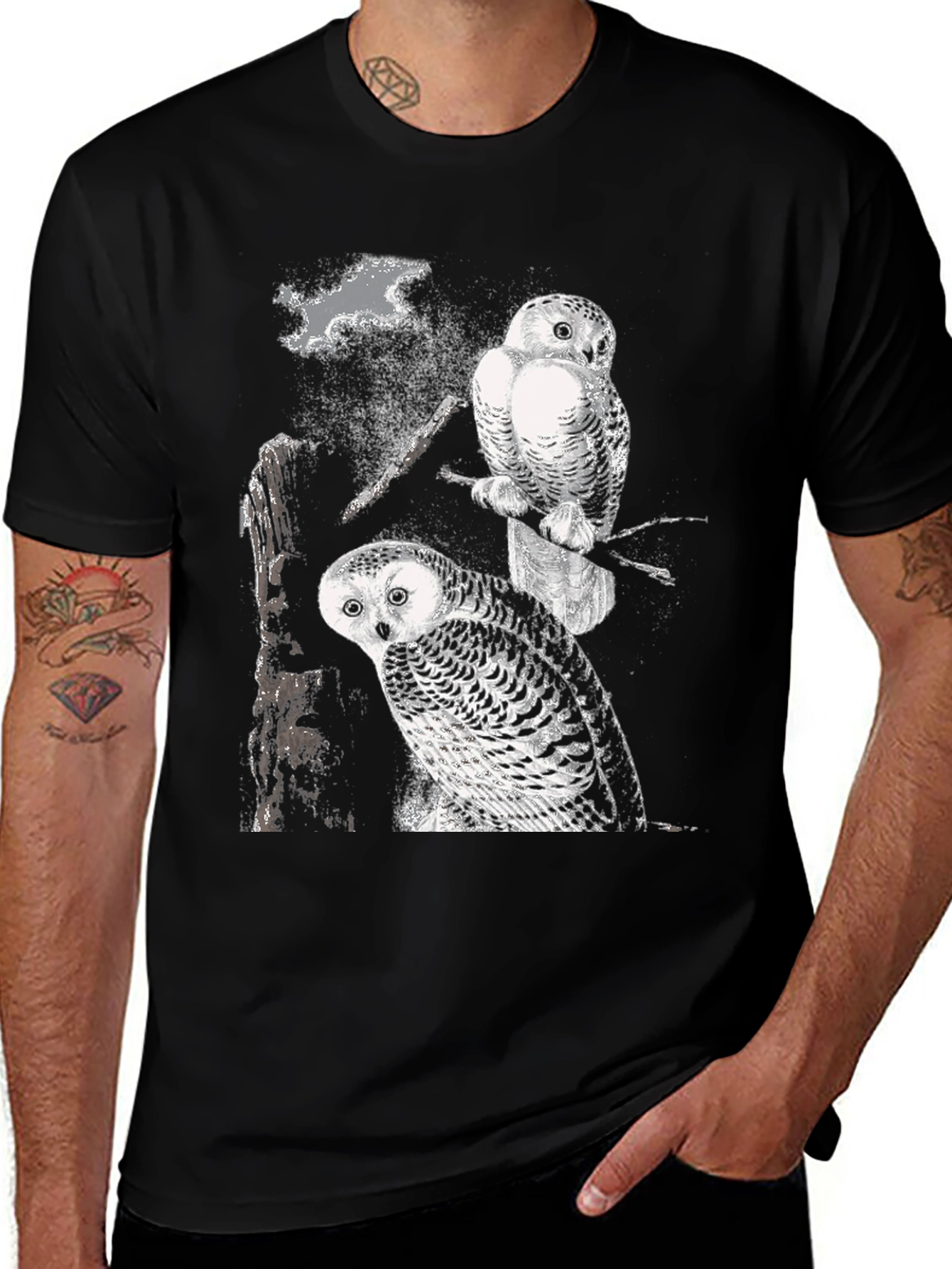 Two Owls Black T-Shirt | Nature Lovers