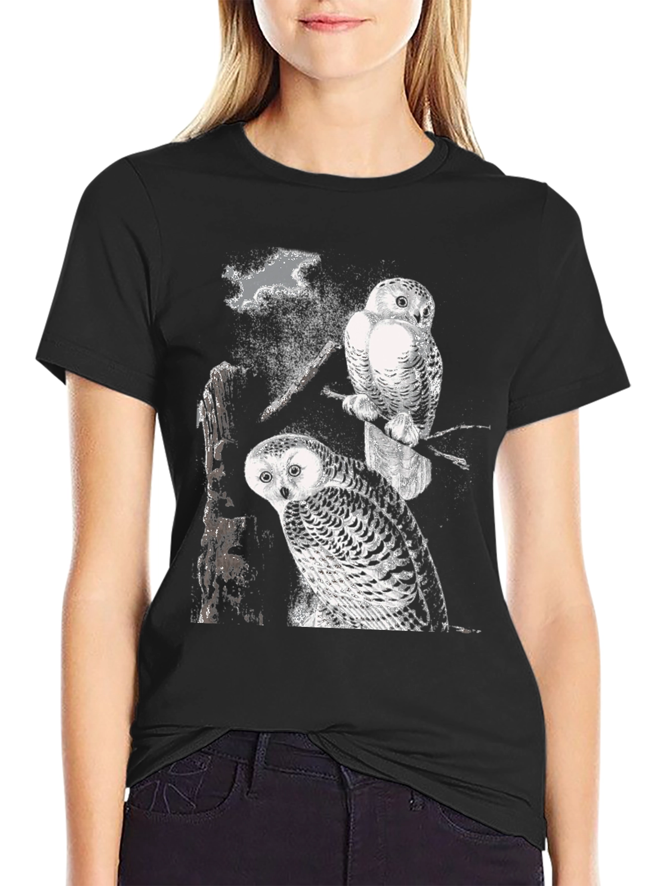 Two Owls Black T-Shirt | Nature Lovers
