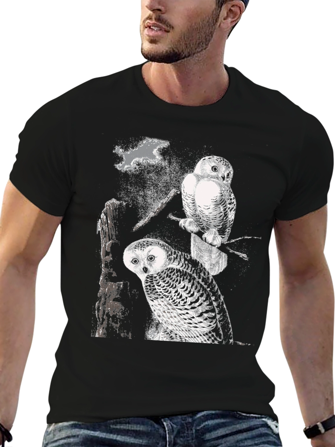 Two Owls Black T-Shirt | Nature Lovers