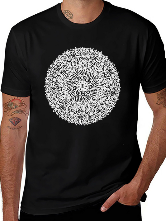 Abstract Mandala Graphic Tee - Black Cotton T-Shirt