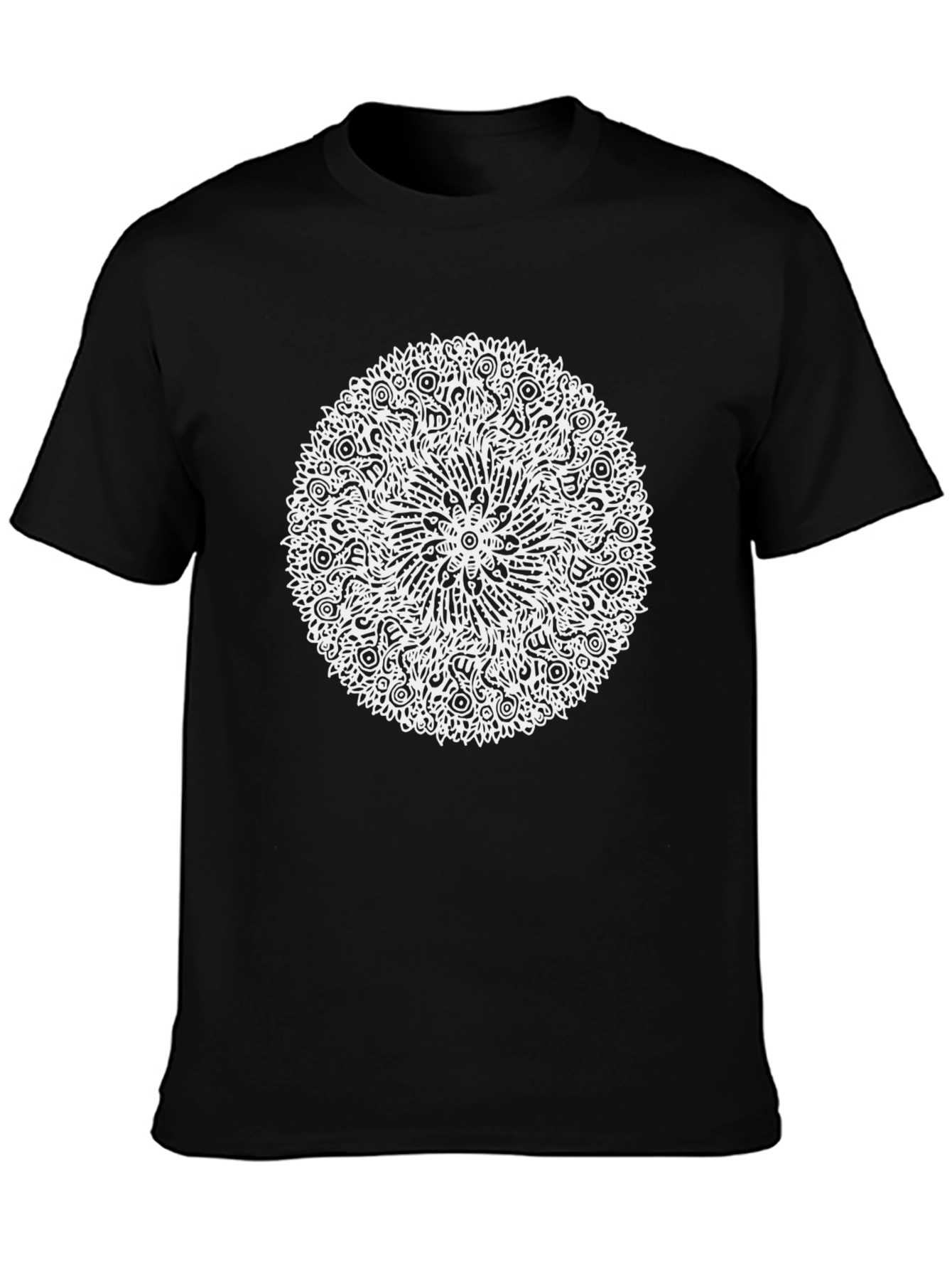 Abstract Mandala Graphic Tee - Black Cotton T-Shirt