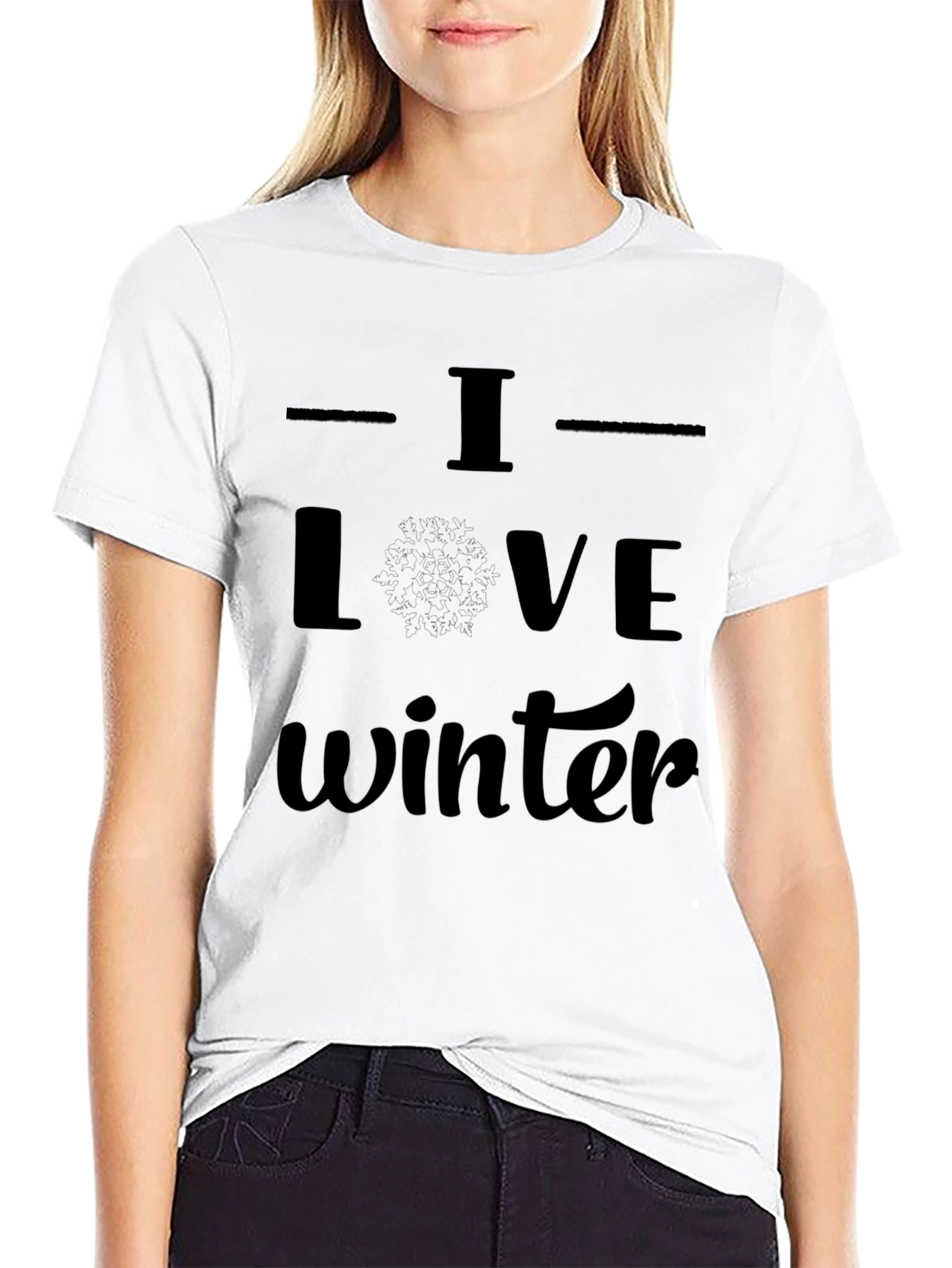 I Love Winter Black Graphic Tee Shirt