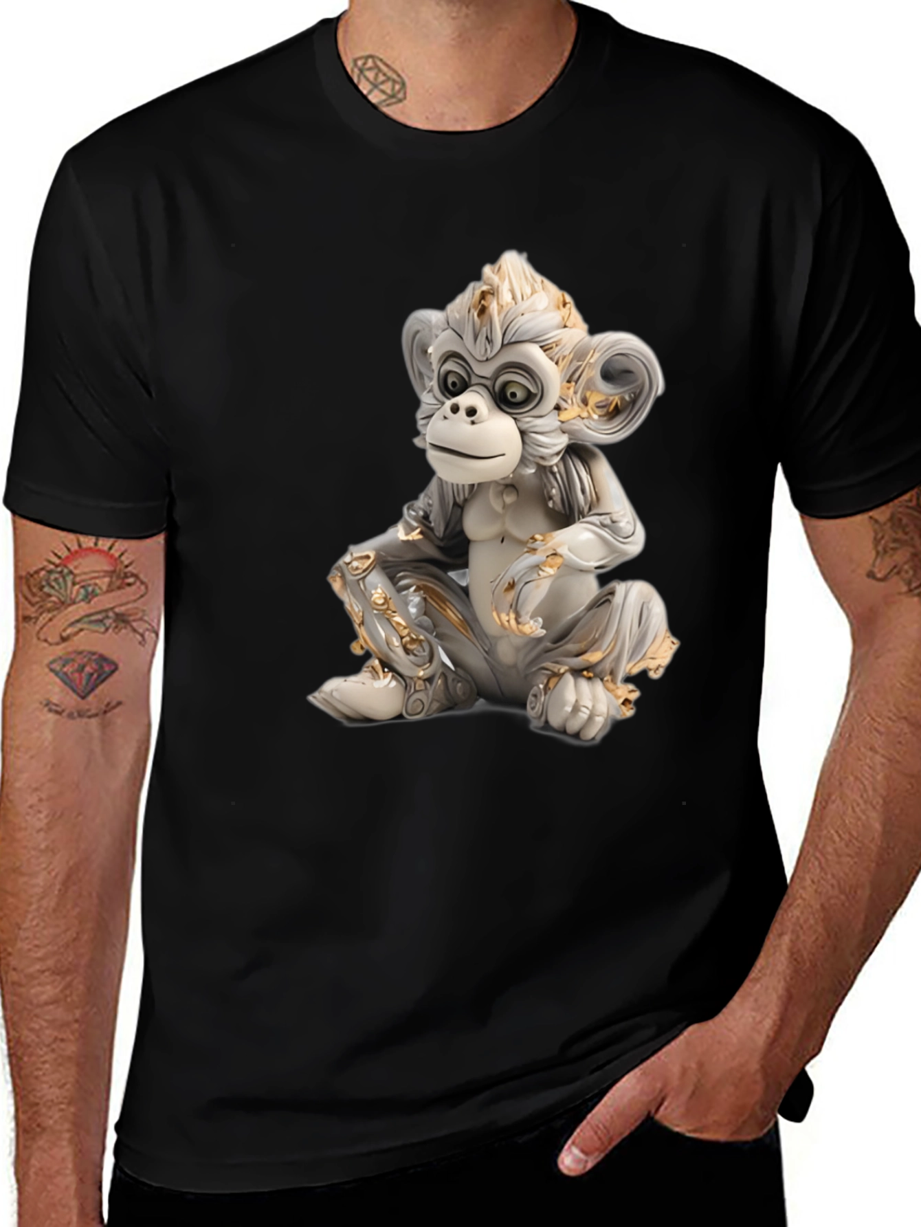 Monkey Statue Graphic Tee - Black