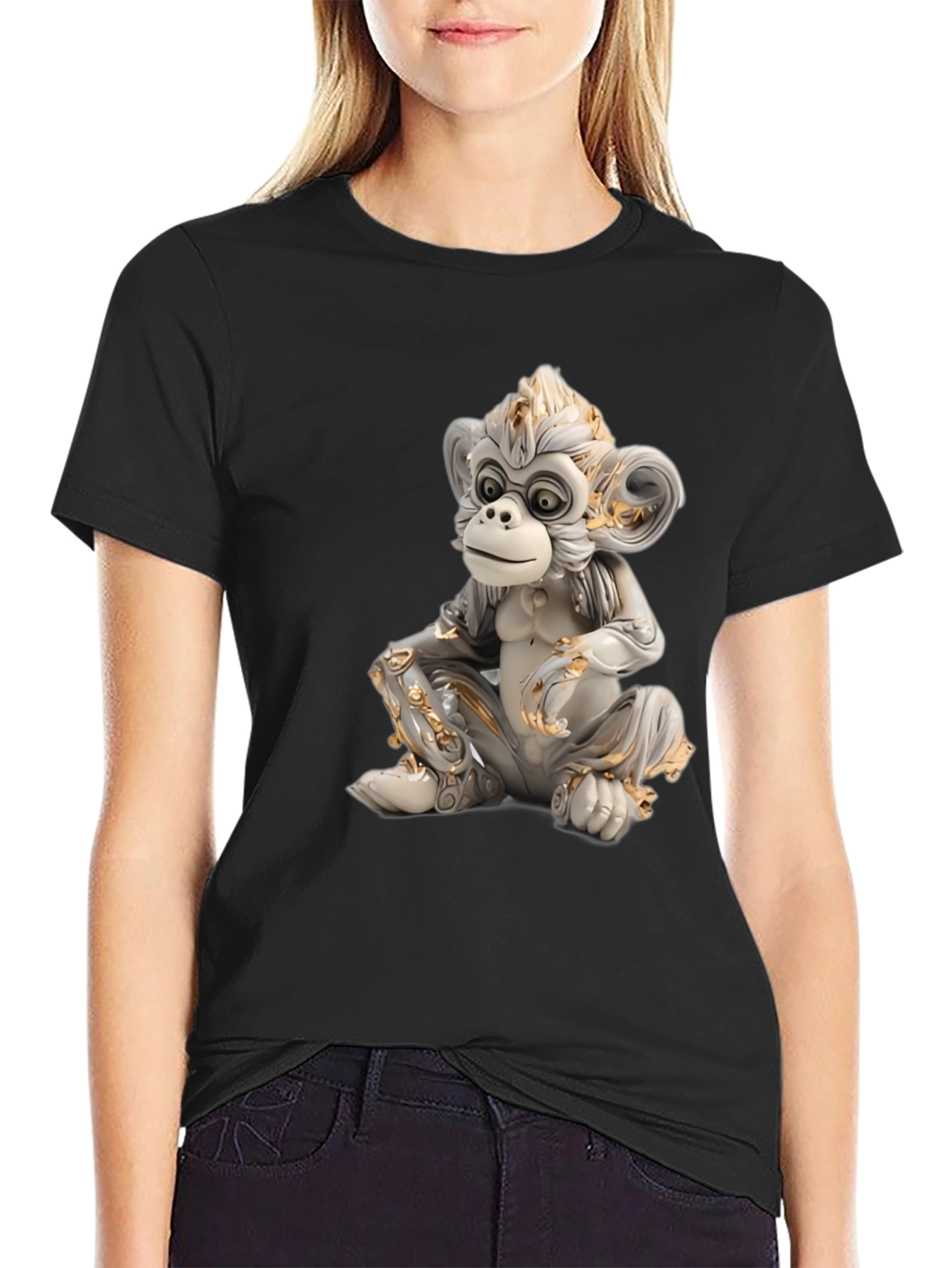 Monkey Statue Graphic Tee - Black