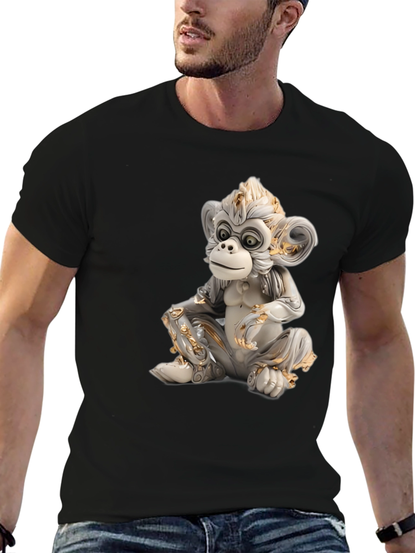 Monkey Statue Graphic Tee - Black