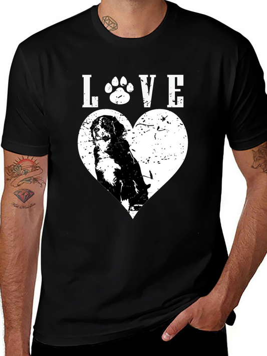 Dog Lover Black T-Shirt - Paw Print Heart Design