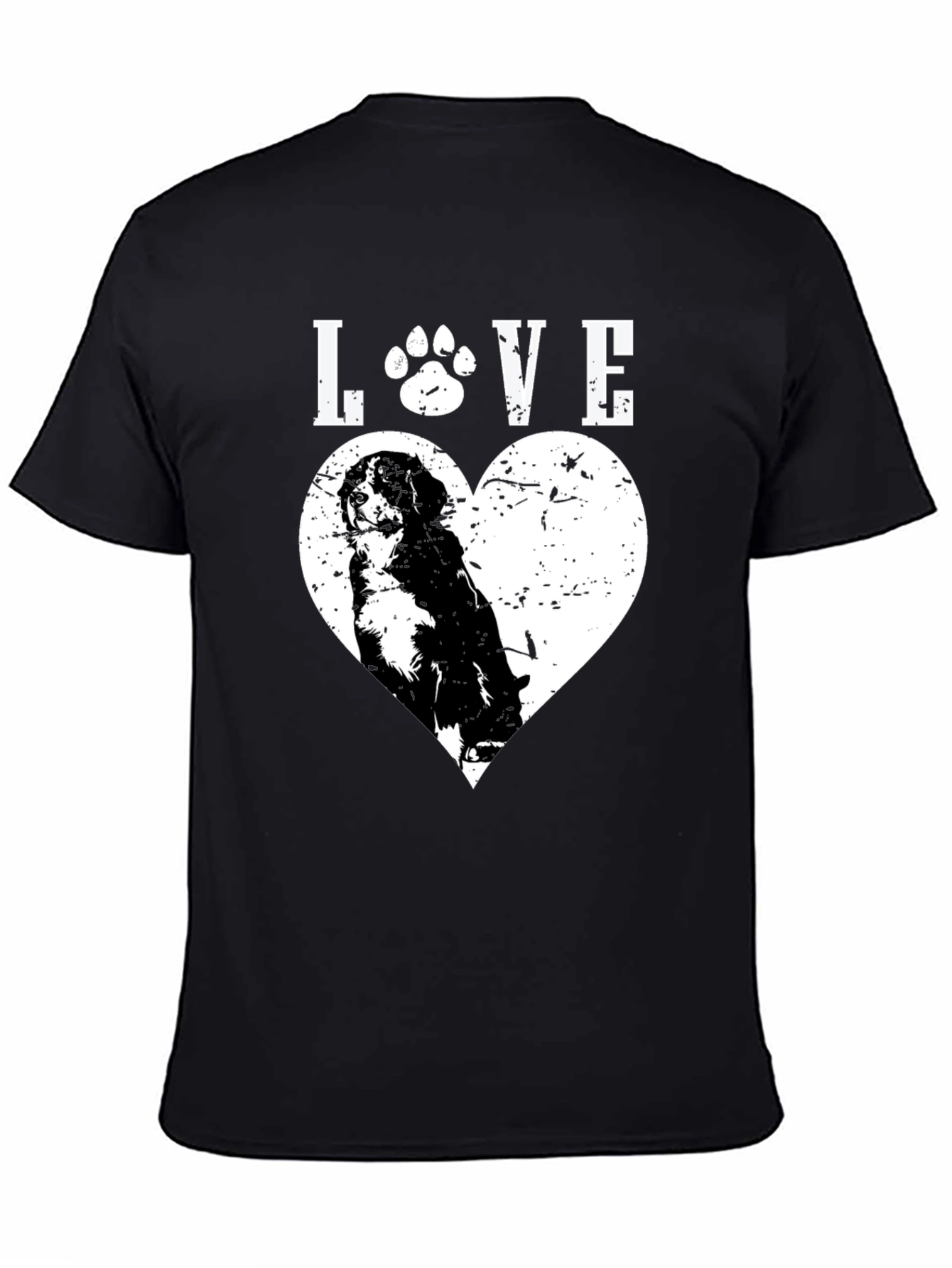 Dog Lover Black T-Shirt - Paw Print Heart Design
