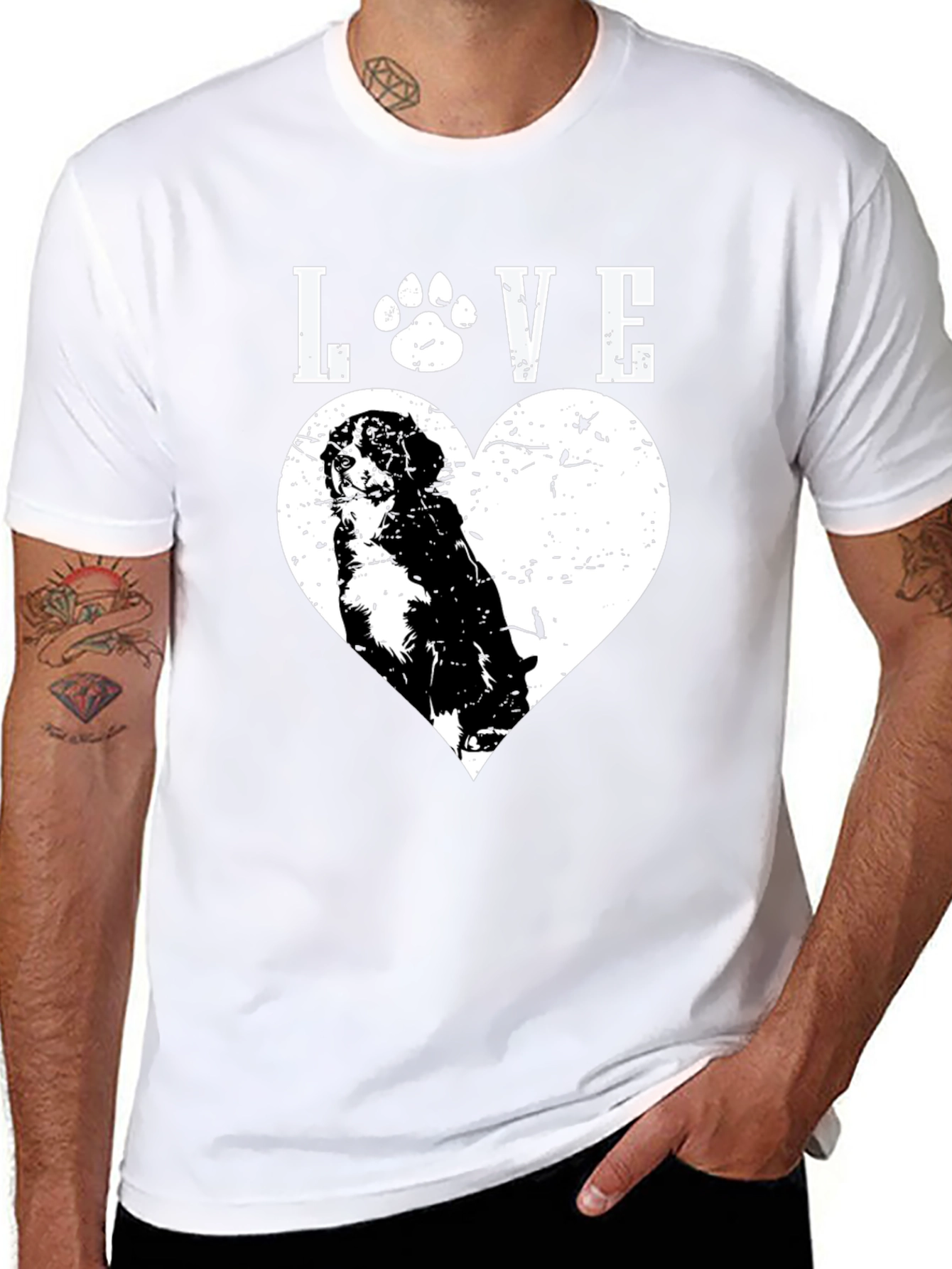 Dog Lover Black T-Shirt - Paw Print Heart Design