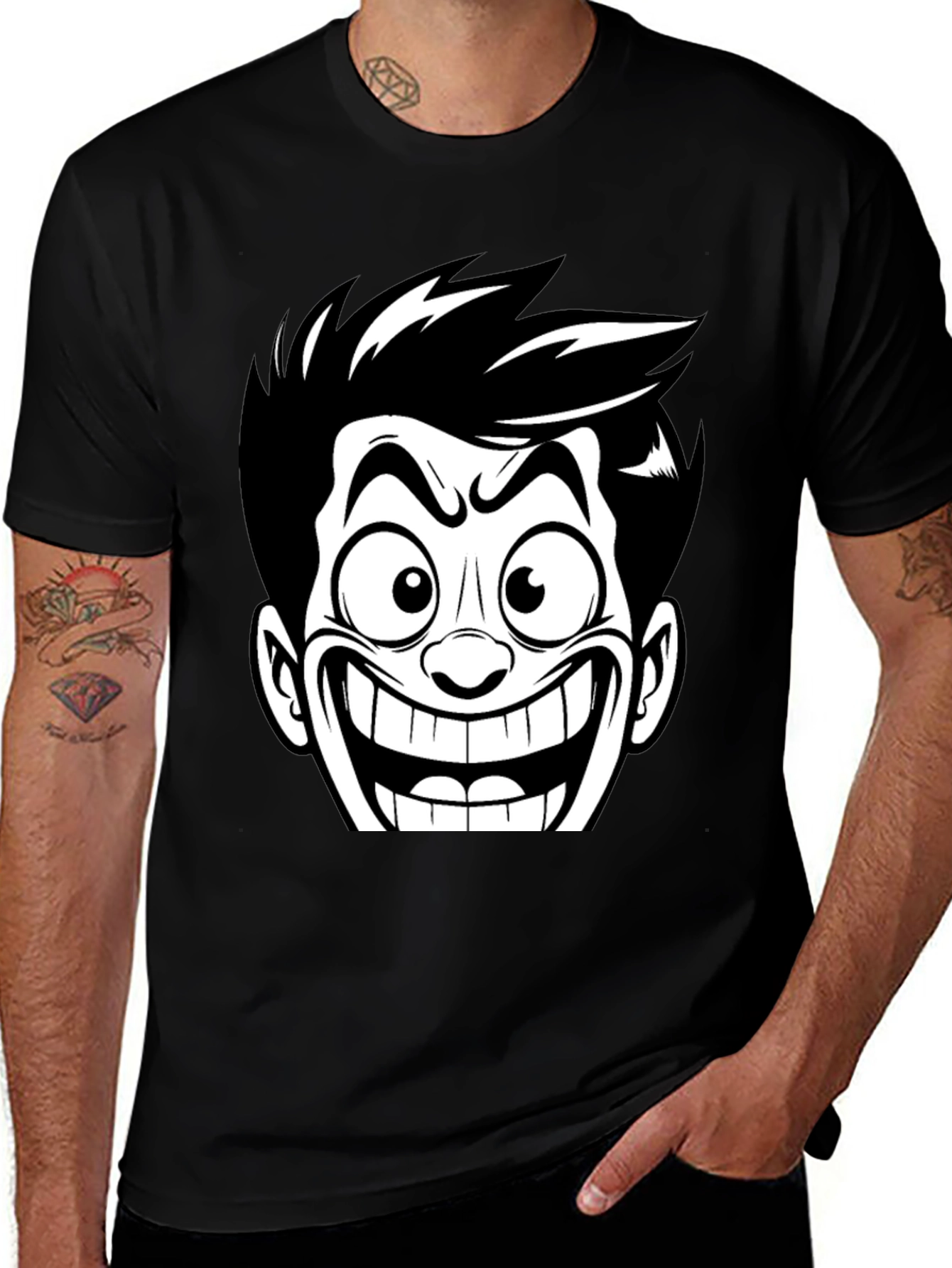 Cartoon Grin Black T-Shirt