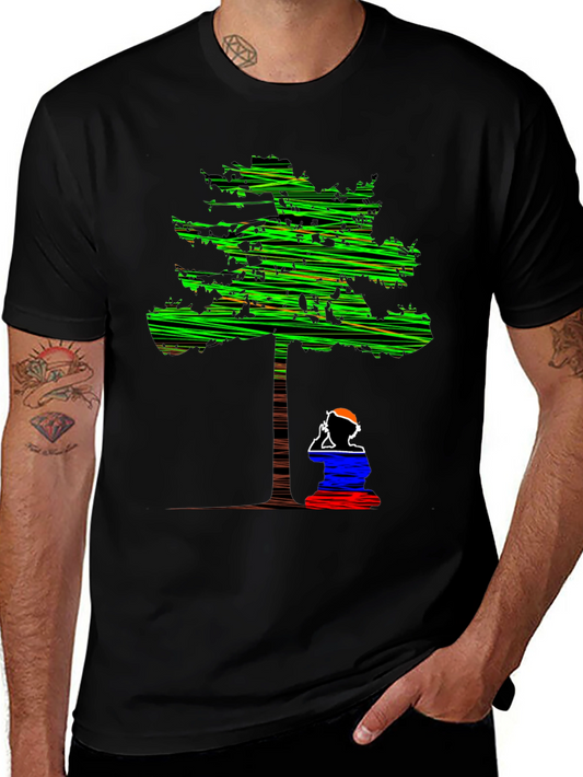 Abstract Tree Graphic Tee - Relaxed Fit Black T-Shirt