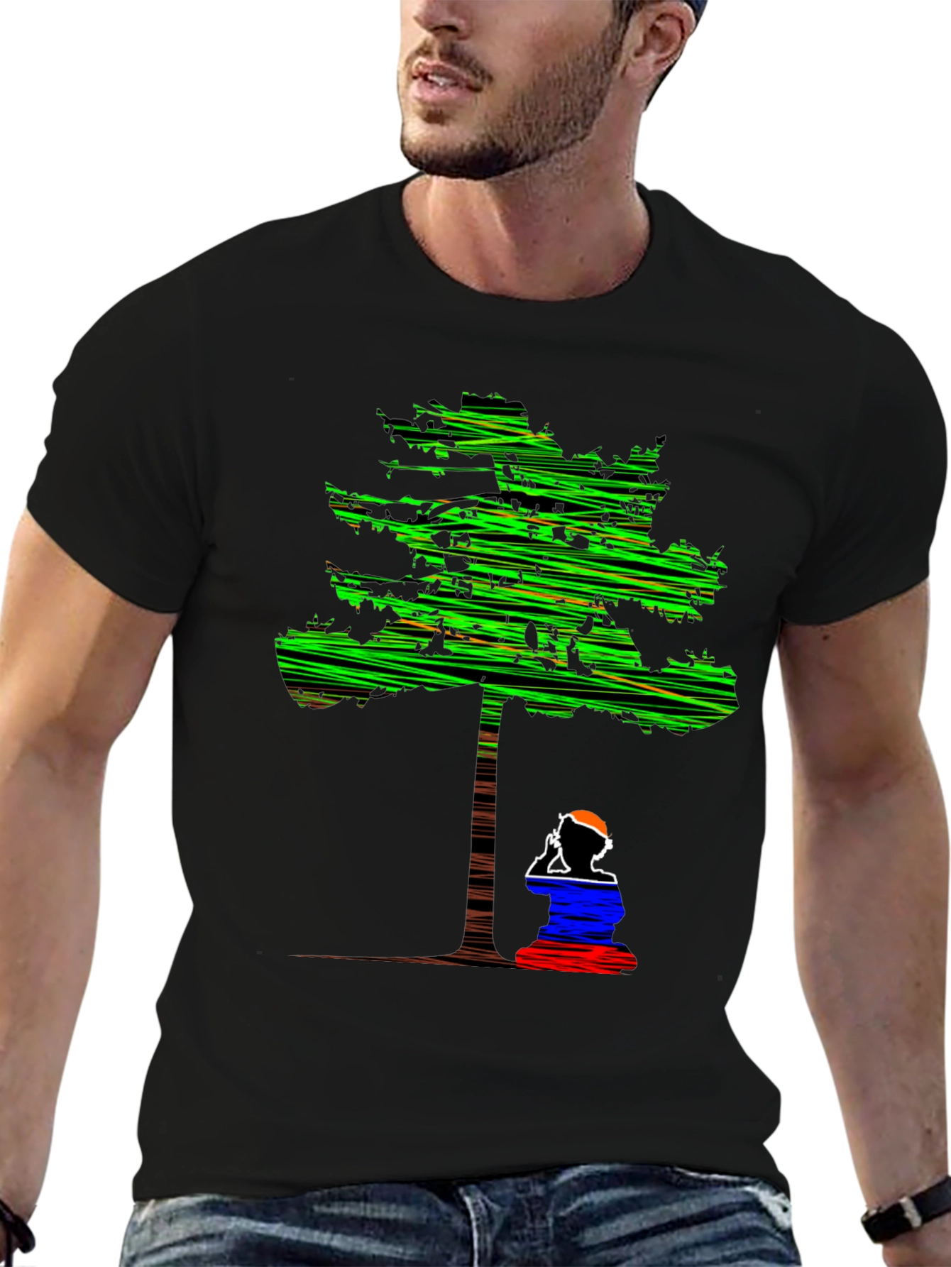 Abstract Tree Graphic Tee - Relaxed Fit Black T-Shirt