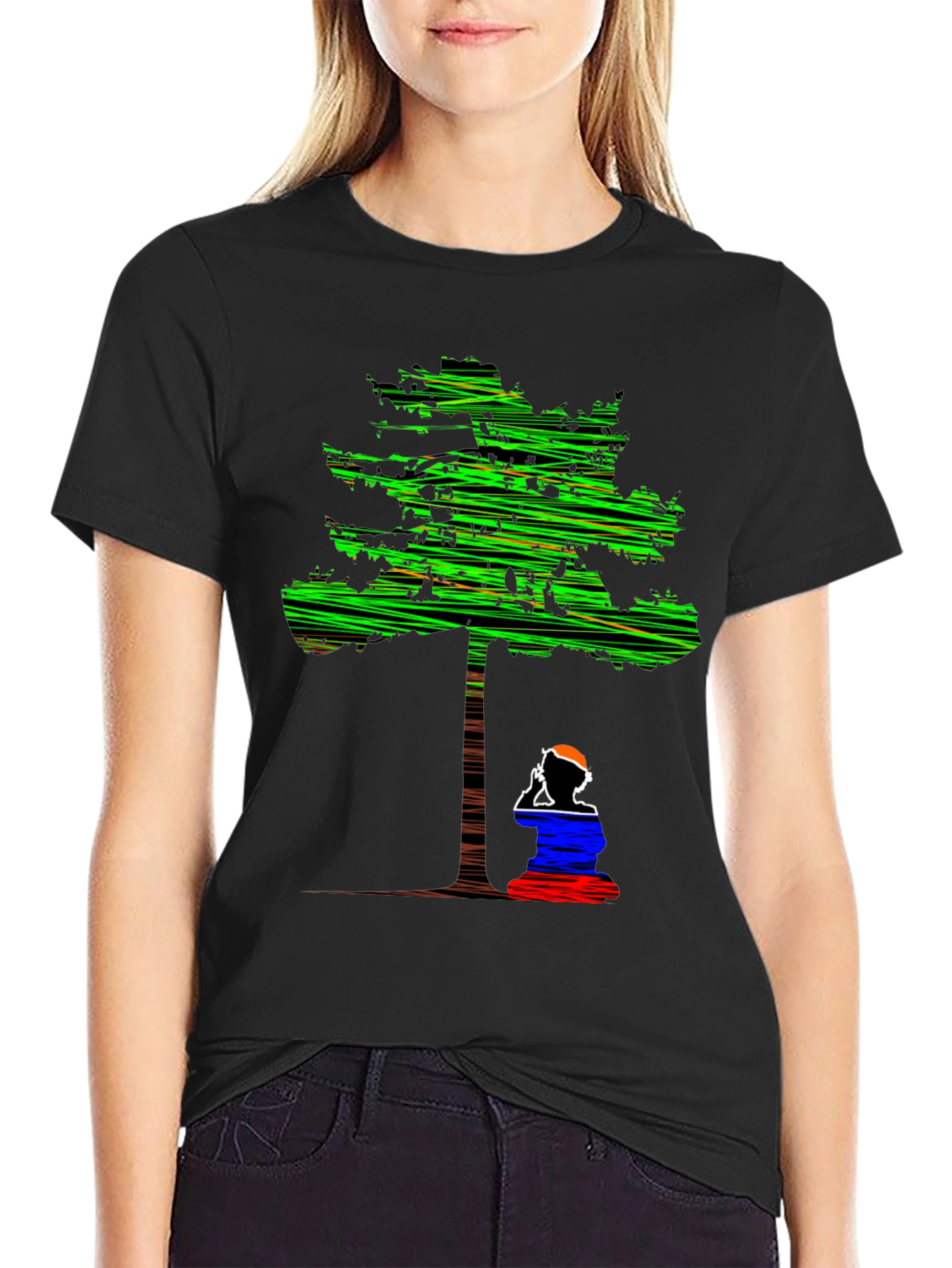 Abstract Tree Graphic Tee - Relaxed Fit Black T-Shirt