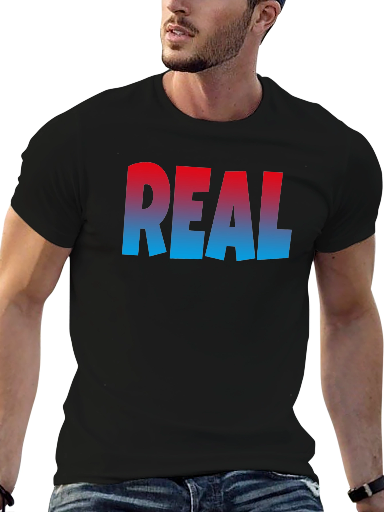 Cool REAL Gradient Print Black T-Shirt