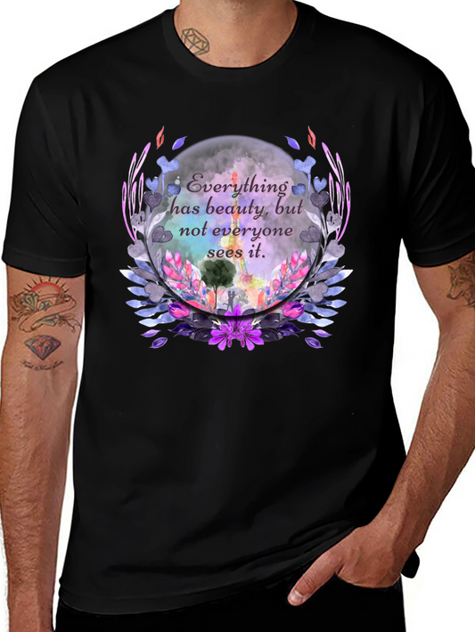 Beauty Quote Floral Graphic Black T-Shirt