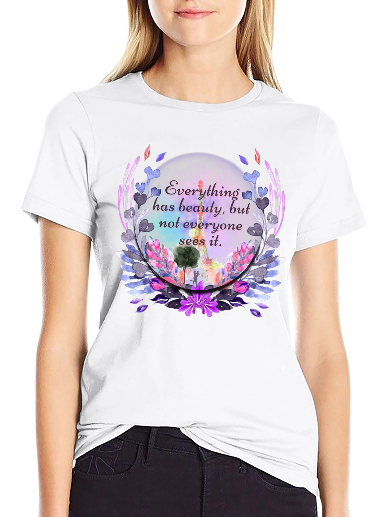 Beauty Quote Floral Graphic Black T-Shirt