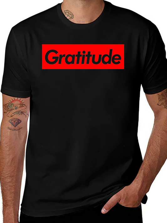 Gratitude Graphic Tee - Black Cotton Crew Neck Shirt