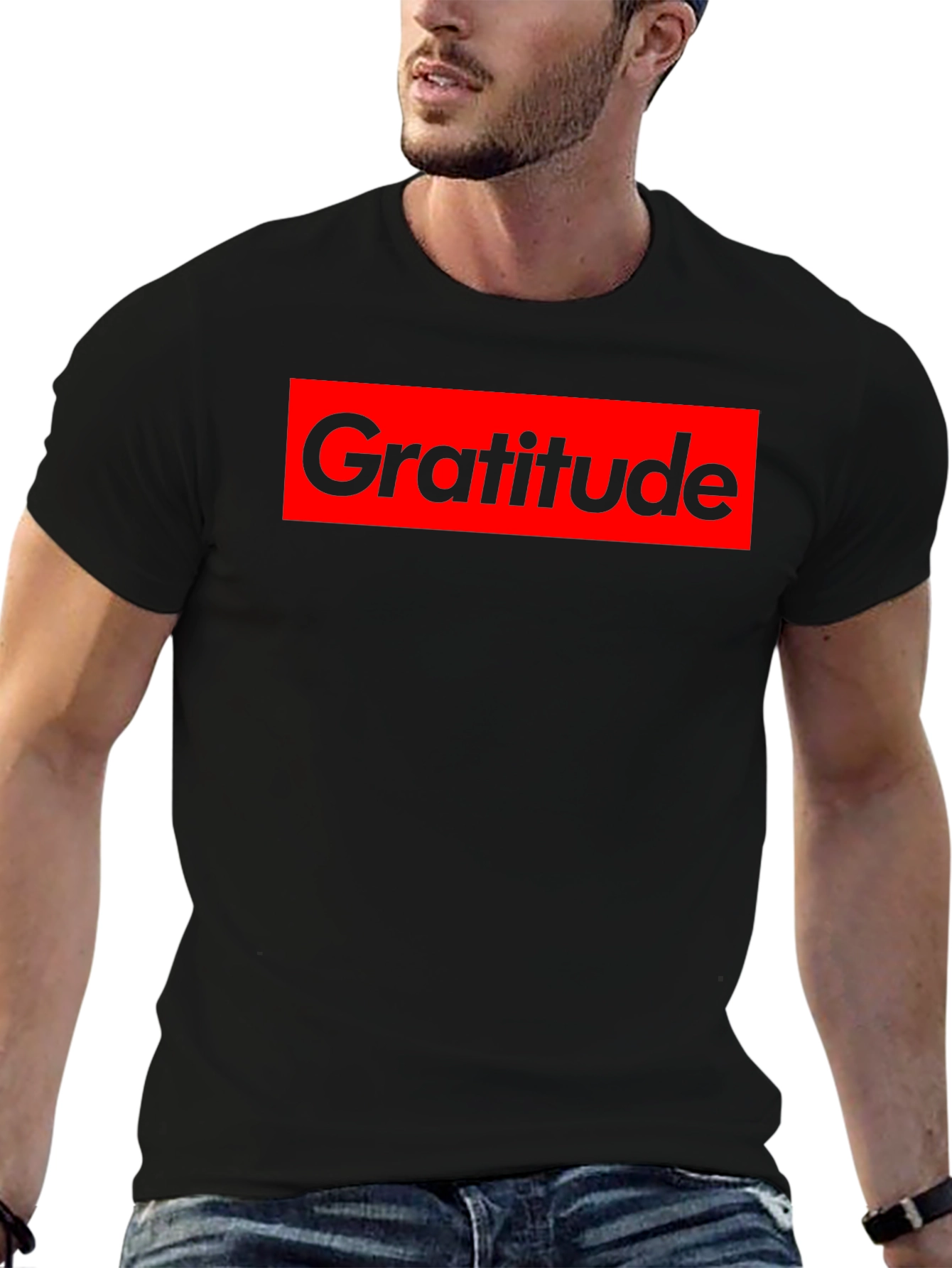 Gratitude Graphic Tee - Black Cotton Crew Neck Shirt
